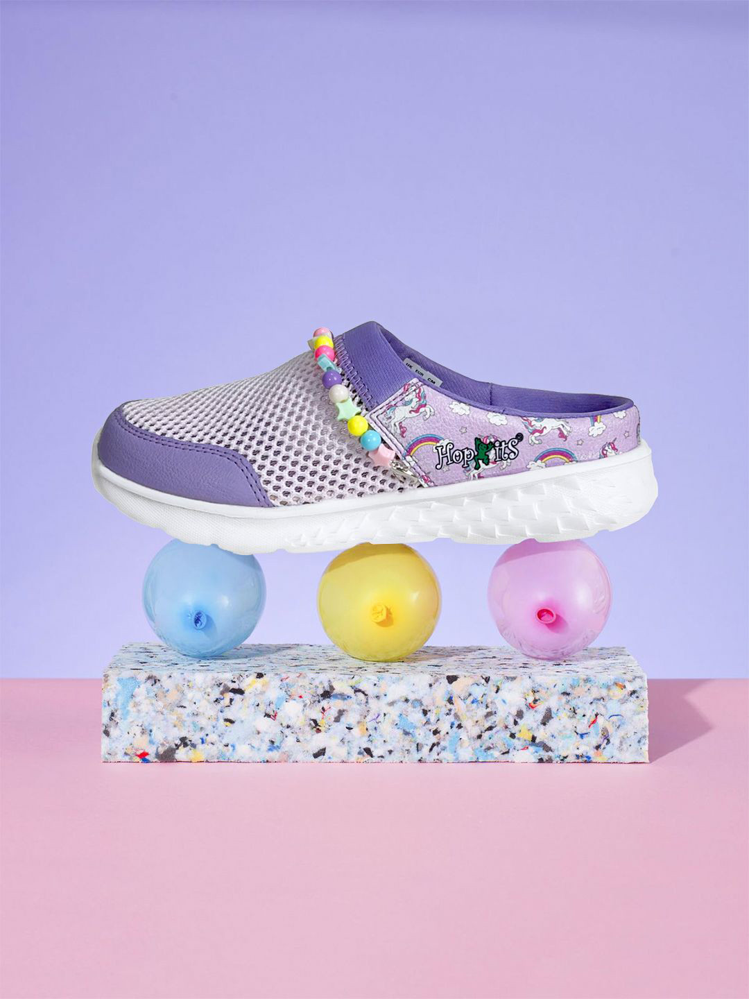 Hopits Girls Printed Regular Round Toe Mules with Other Ornamentation