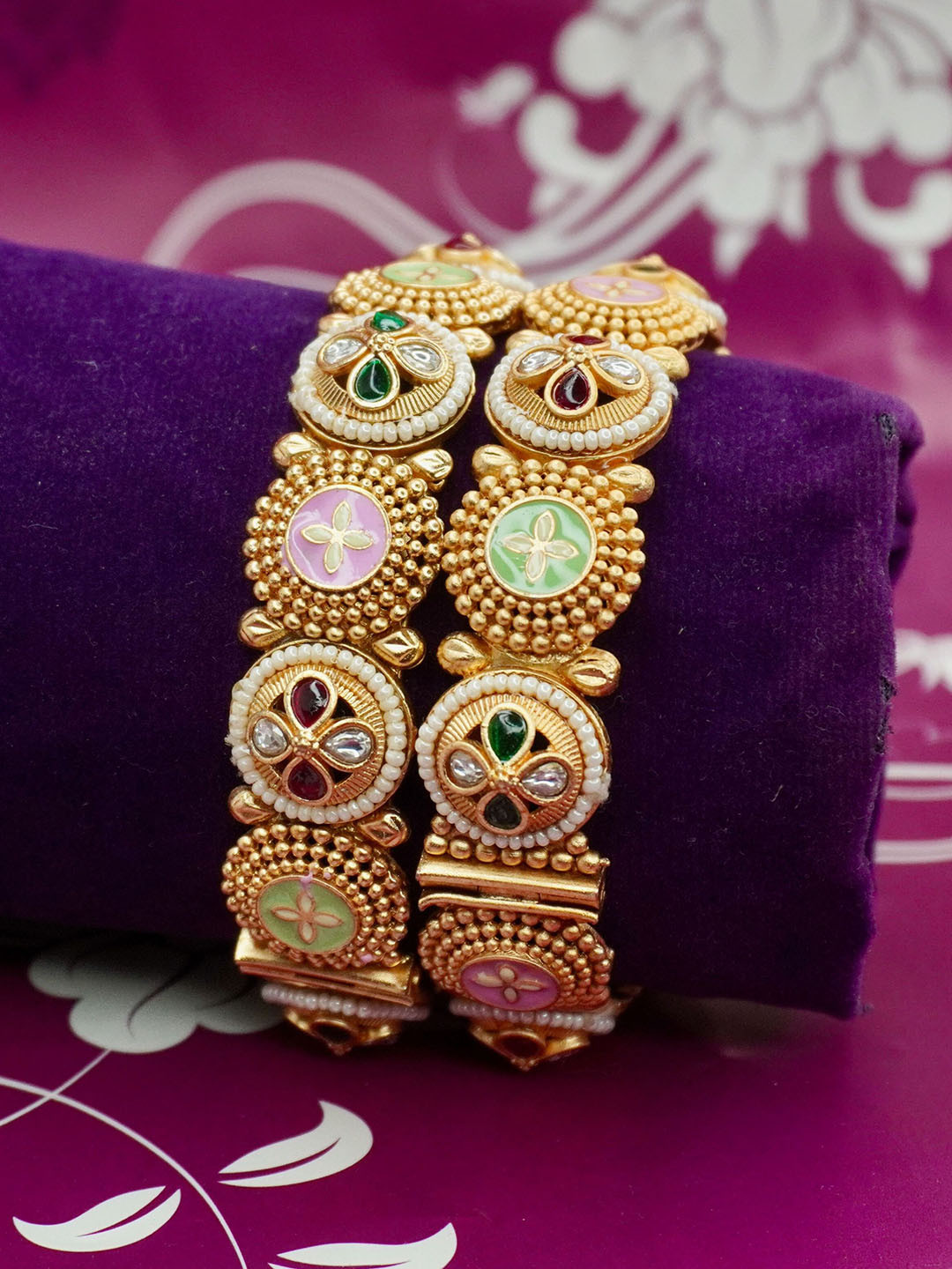 Panini jewels Set Of 2 Gold-Plated Artificial Stones Studded Bangles