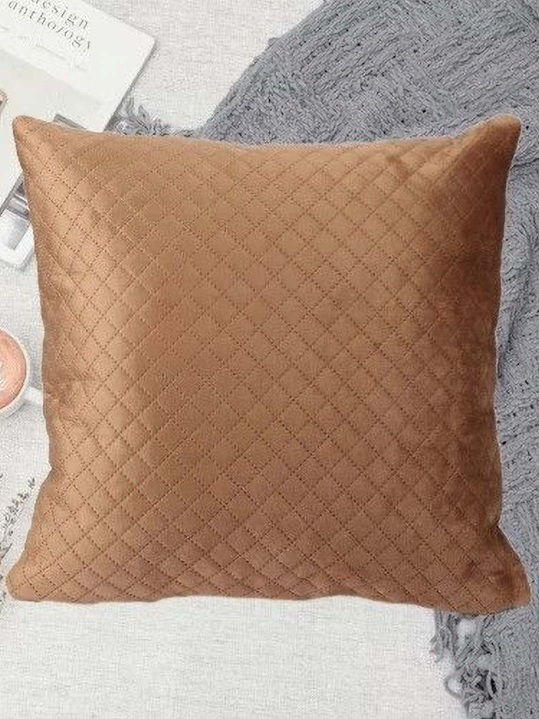 IVAZA Beige Square Velvet Cushions Cover