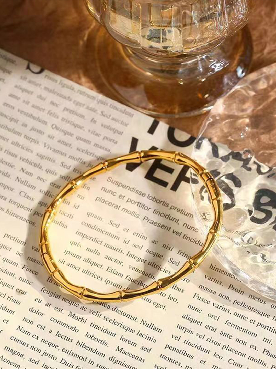 SZN Gold-Plated Bamboo Texture Bangle-Style Bracelet
