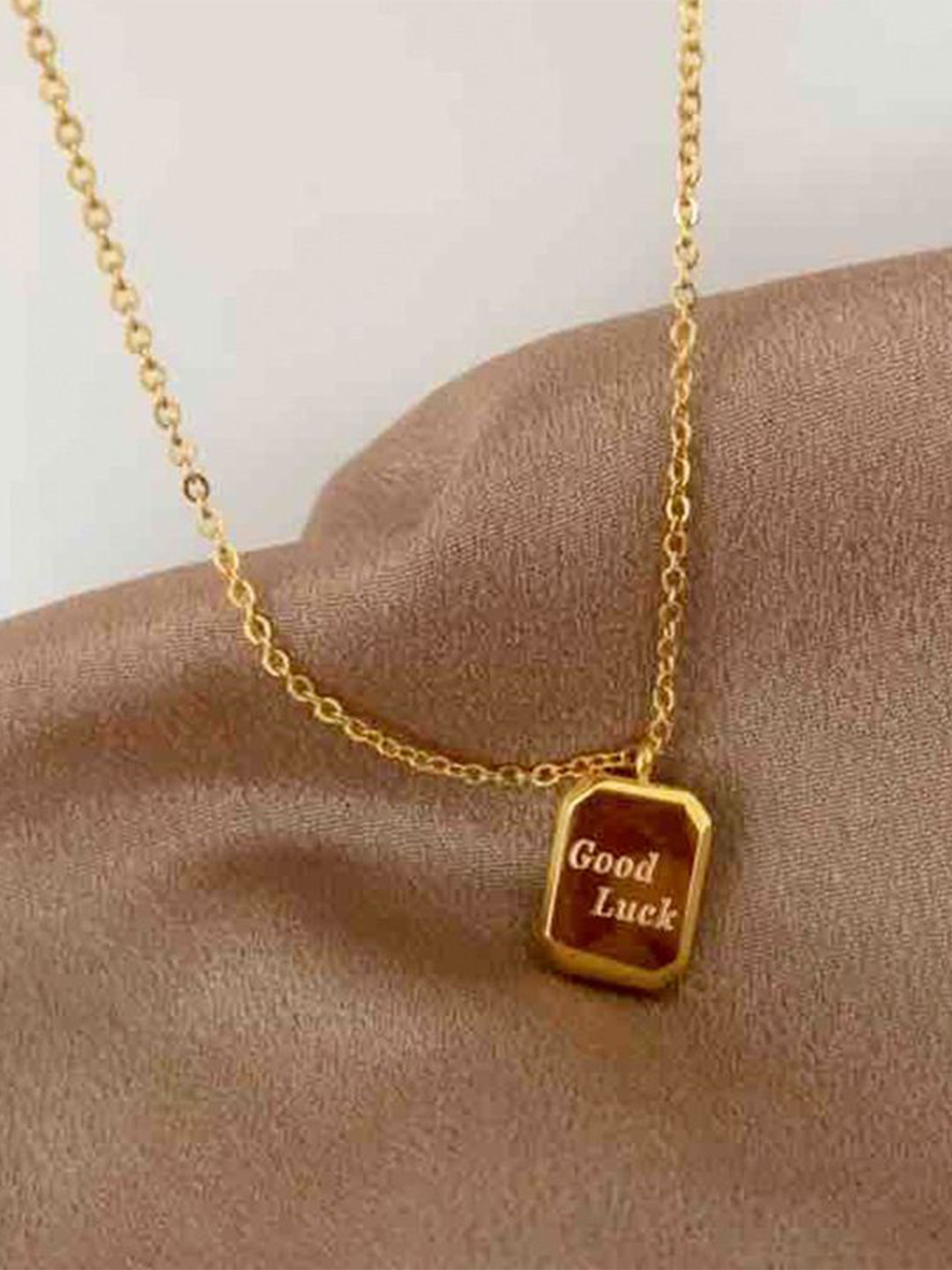 SZN Gold-Plated Square-Charm Pendant With Chain