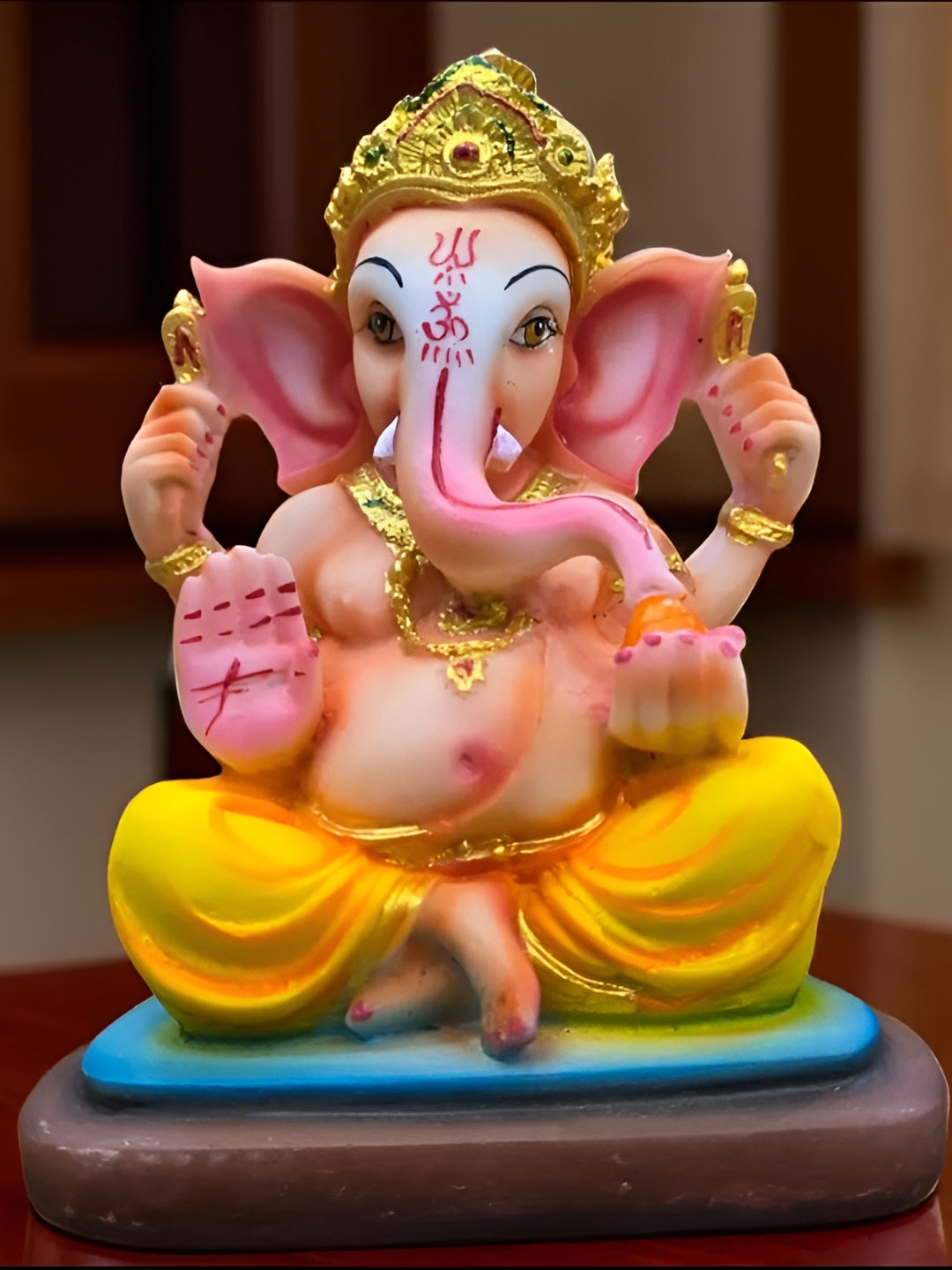 SANKALAN CREATIONS Raja Ganesh Pink Polyresin Glossy Study Room Medium Showpiece - 7.9 Inches