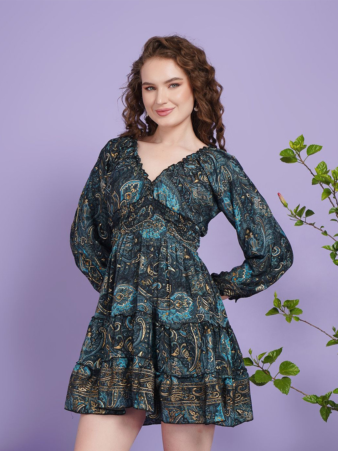 Boholyfe Women Inara celestial teal boho mini dress