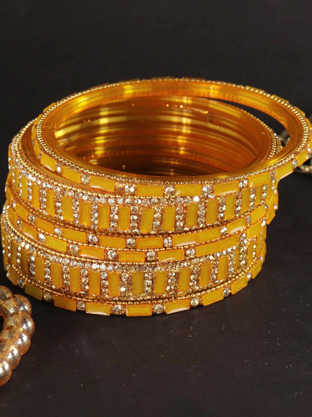 ZULKA Set Of 6 Zircon Diamonds Studded & Beaded GlassBangles