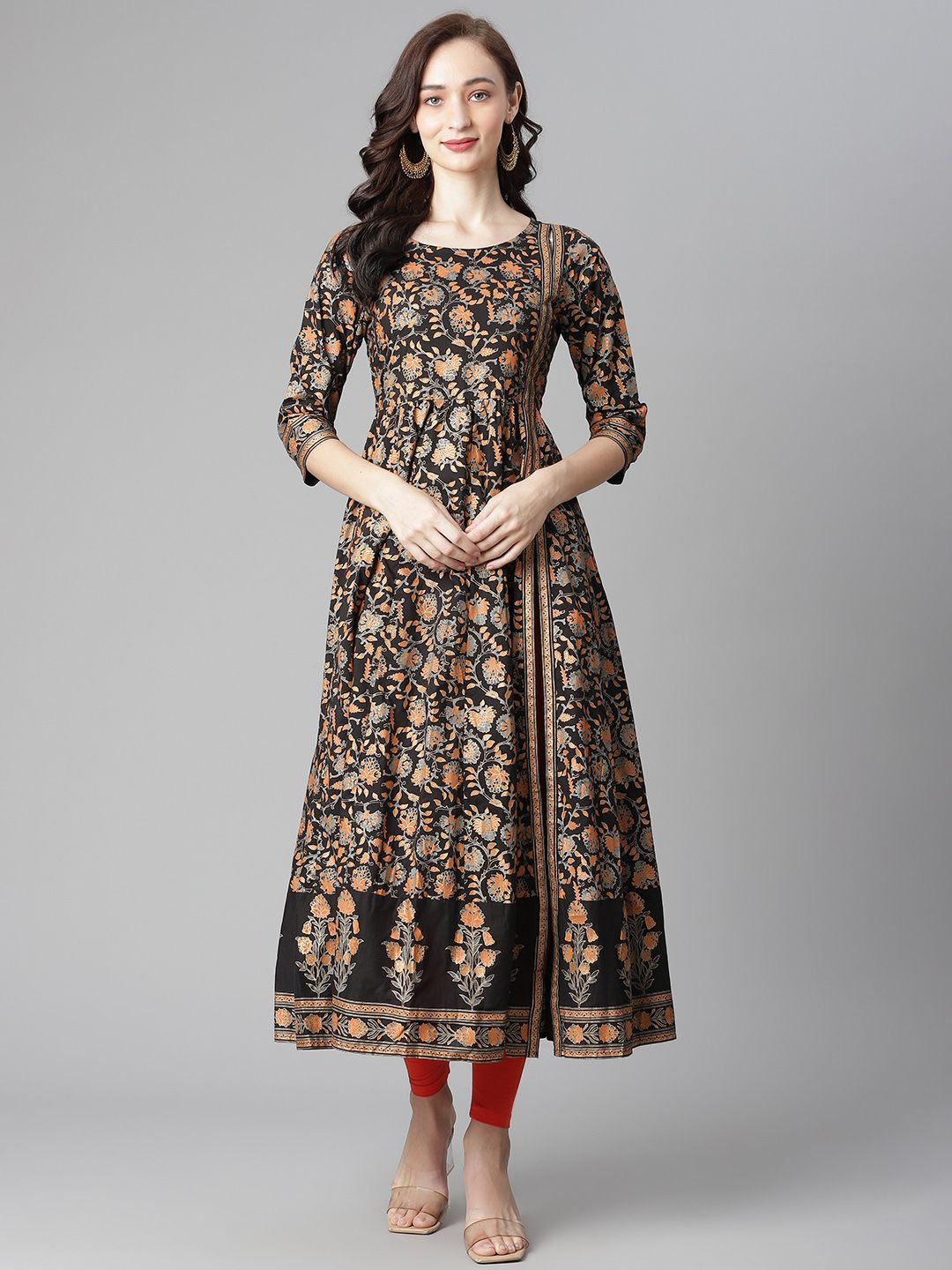 Poshak Hub Women Floral Printed Cotton Anarkali Kurta