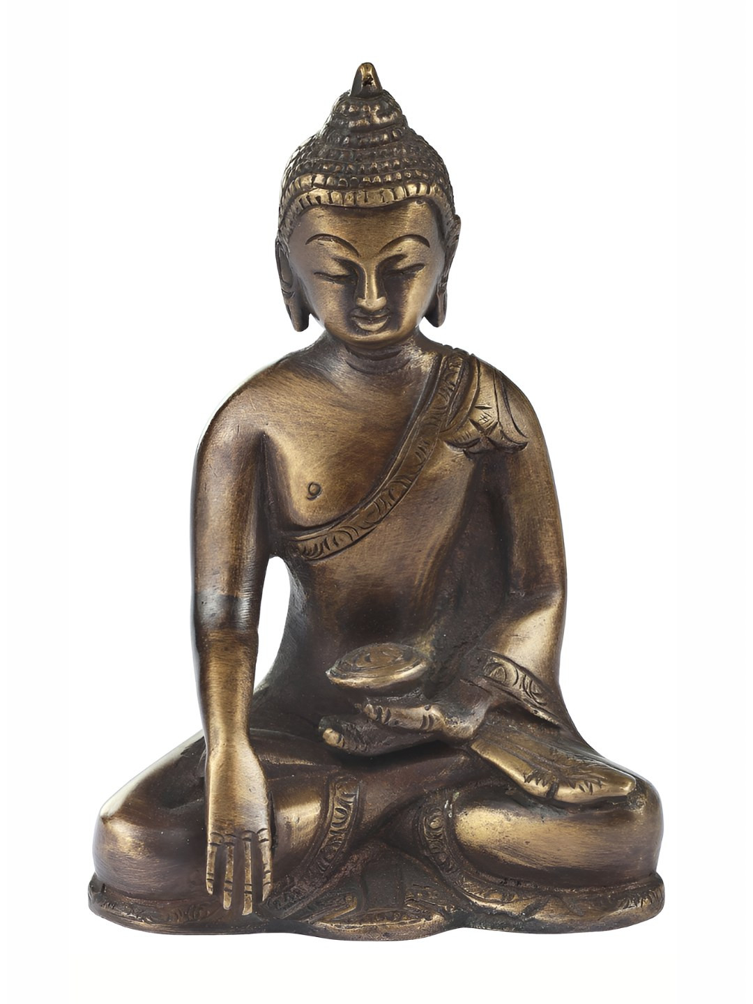 Exotic India Samadhi Buddha Tibetan Buddhist Gold Brass Metallic Prayer Room Hand Made Small Showpiece - 4.4 Inches