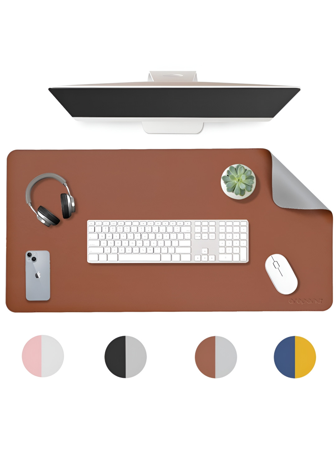 LTETTES dual mats Brown Synthetic Leather Set Of 1 Water Resistant Desk Organiser 31.5 x 15.7 inch