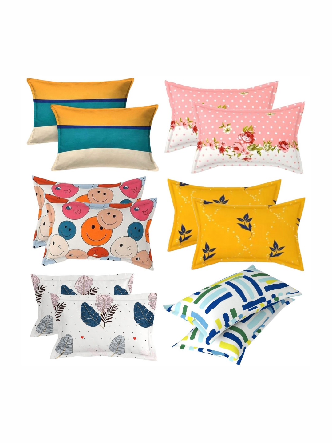 PRTREND Yellow & White 6 and more Pieces Abstract Cotton Linen Rectangle Pillow Covers