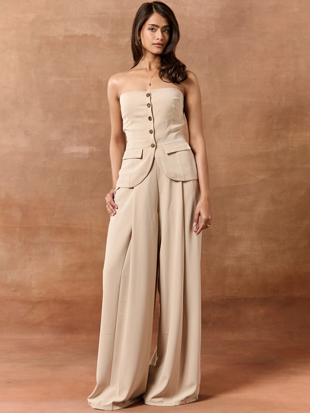 Lea Clothing Co. Women Elvita Beige High-Waisted Pants