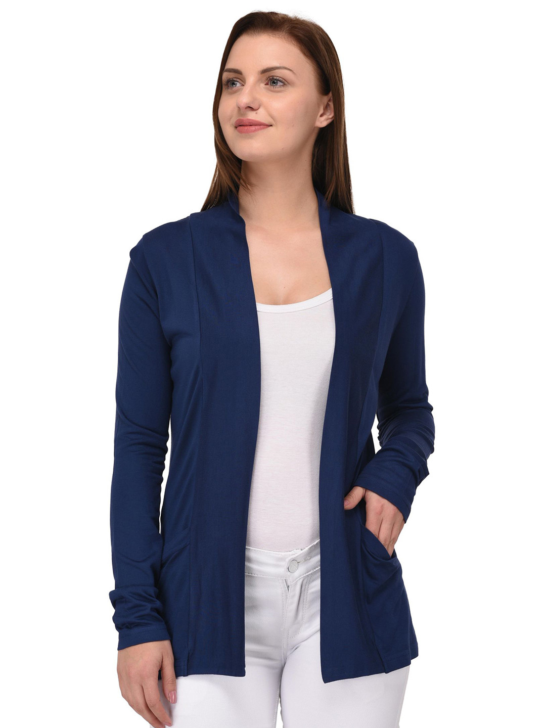 The Roadster Lifestyle Co Mandarin Collar Full Sleeve Front Open Shrug