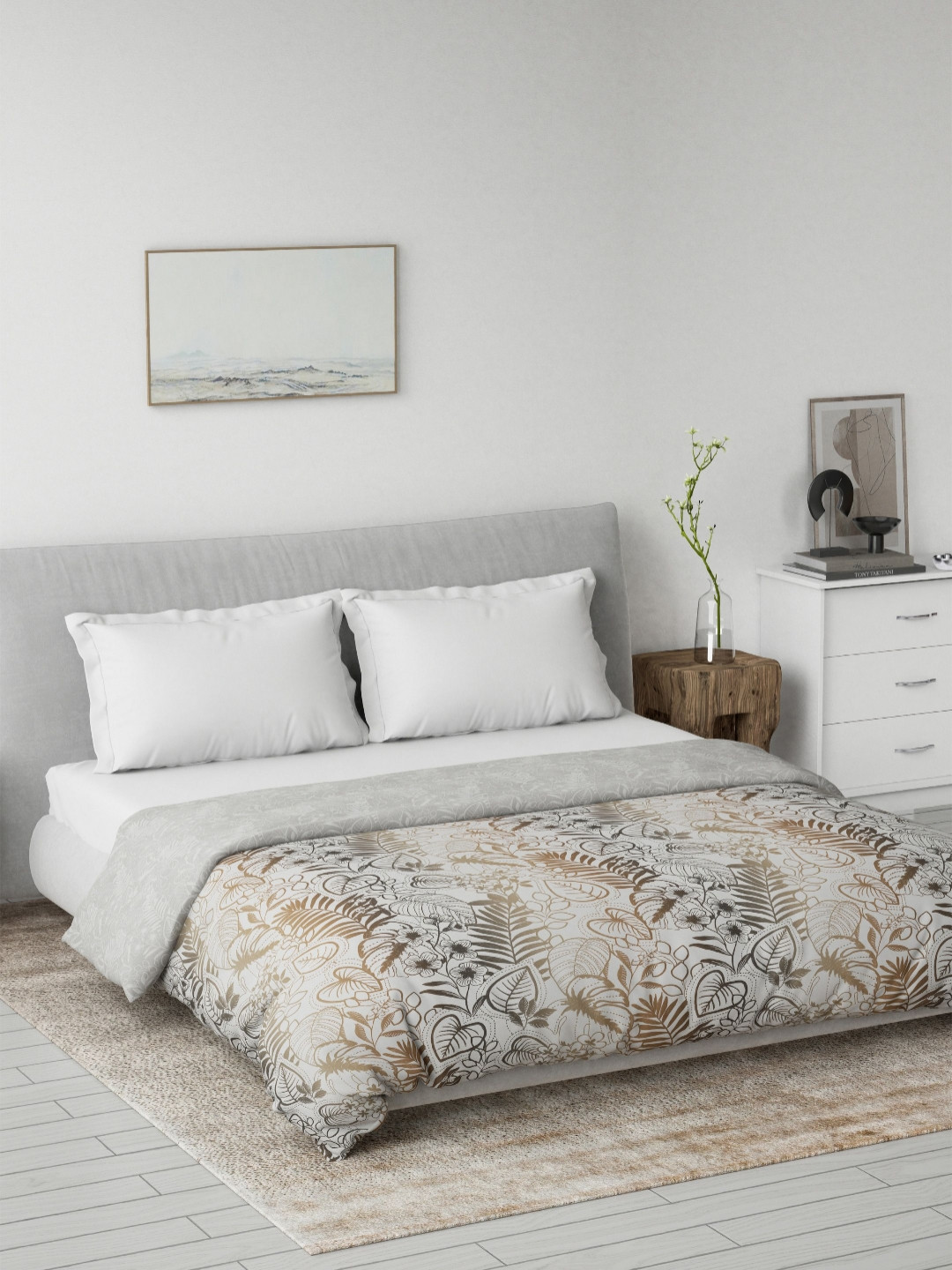 Ddecor Brown Leaves Printed 80 GSM Summer Reversible Cotton Double Dohar