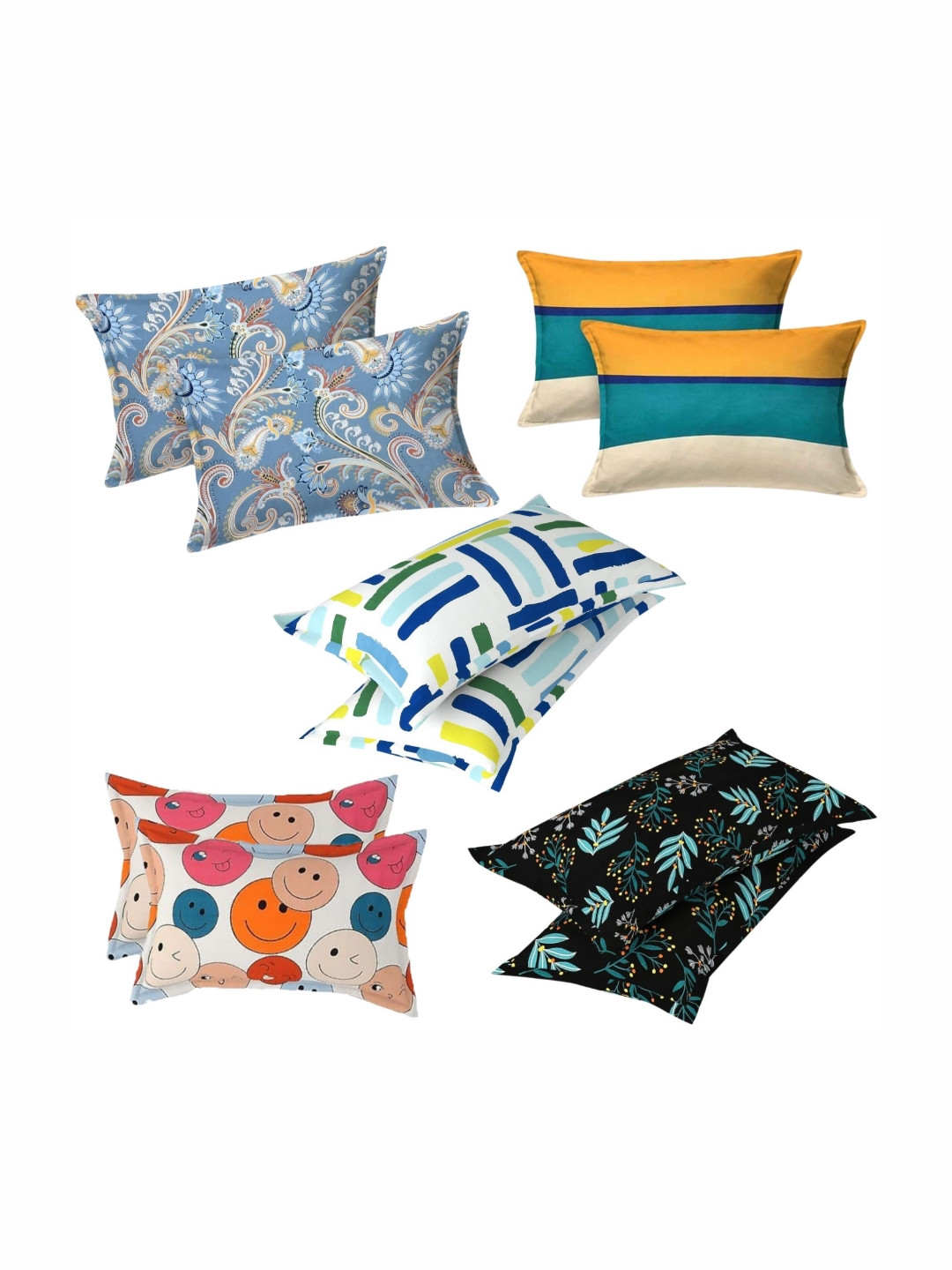 PRTREND Blue & Pink 6 and more Pieces Abstract Cotton Linen Rectangle Pillow Covers