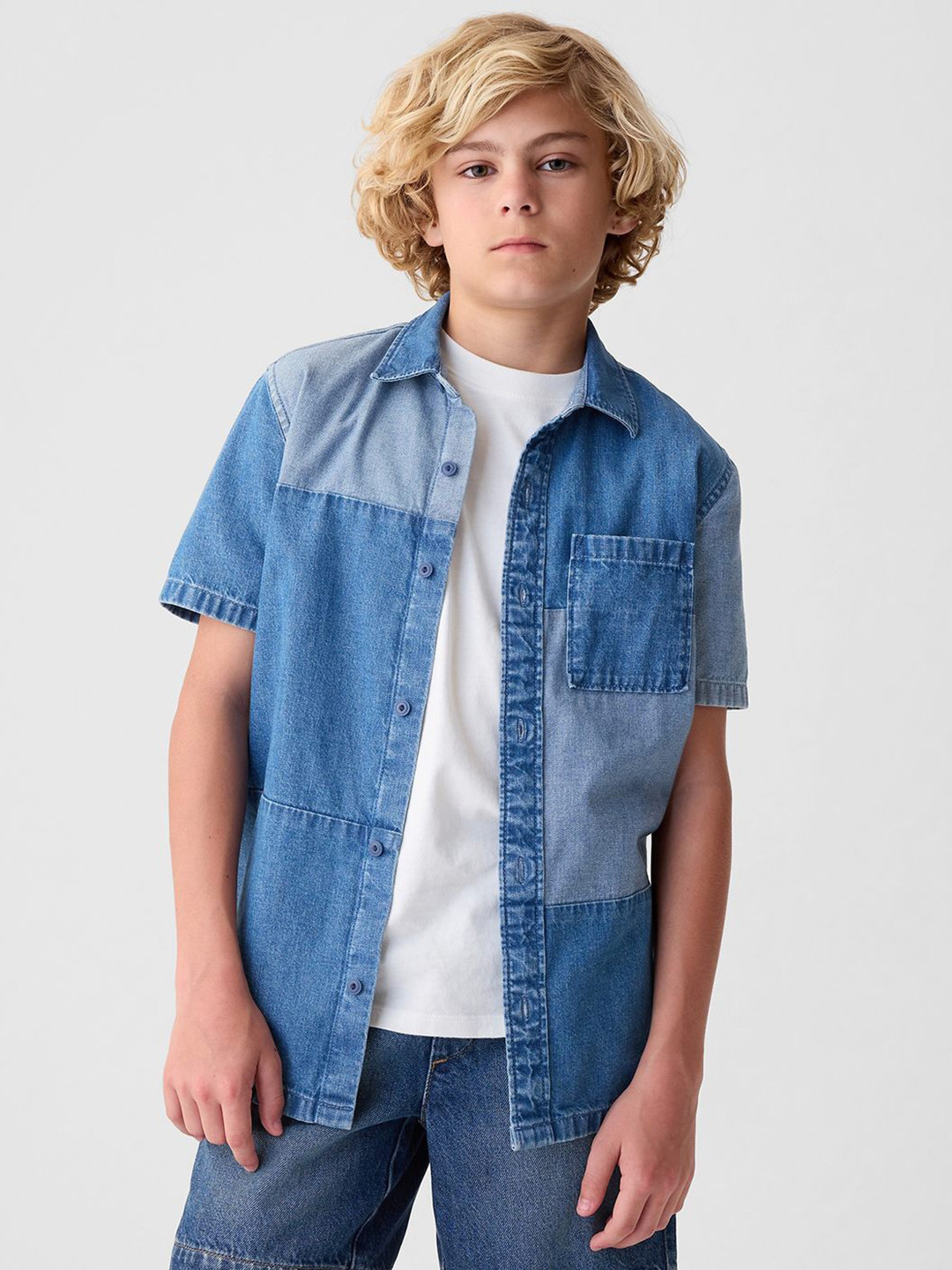 GAP Boys Pure Cotton Denim Patchwork Casual Shirt