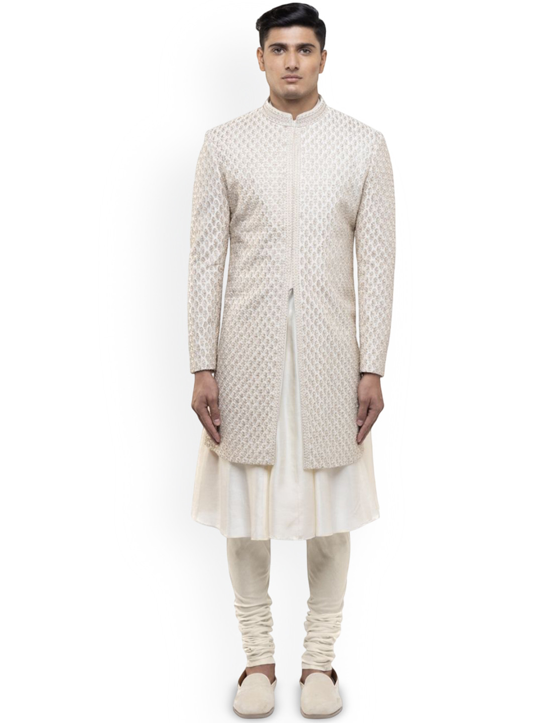 SDS By Kushal Shah Embroidered Pure Silk Mandarin Collar Neck Sherwani Set