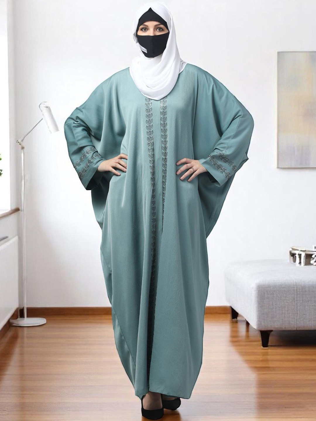 BASHARIYA Handcrafted Stone Front-Open Kaftan Abaya