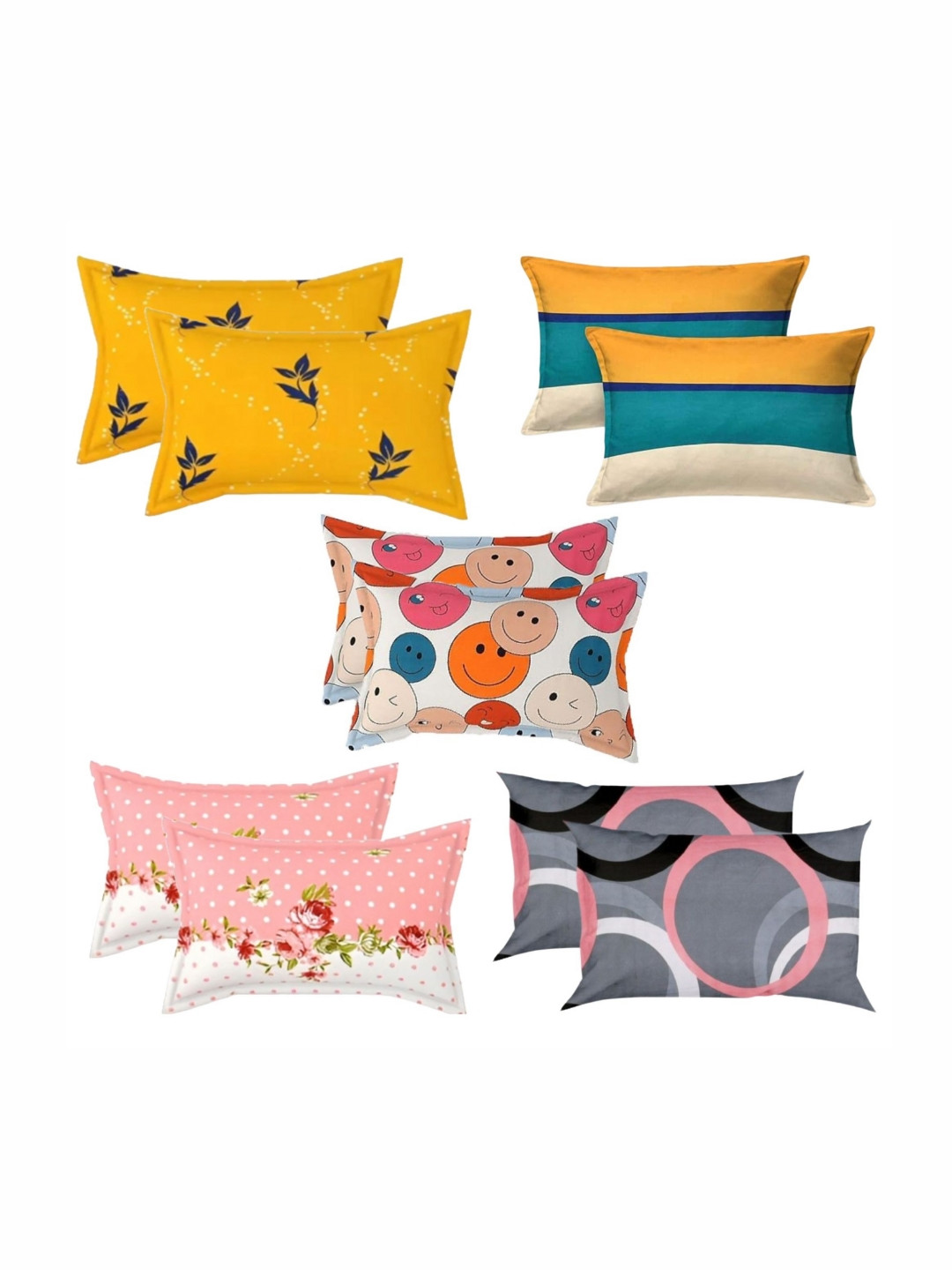 PRTREND Yellow & White 6 and more Pieces Abstract Cotton Linen Rectangle Pillow Covers