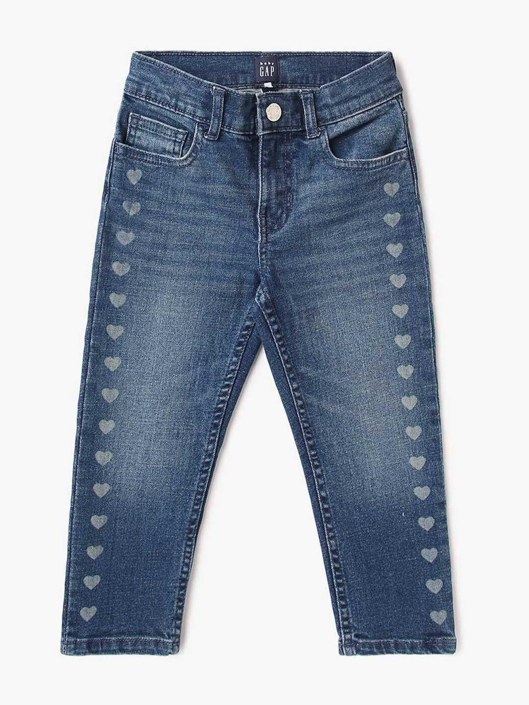 GAP Girls Regular Fit Mid-Rise Light Fade Side Printed Stretchable Jeans