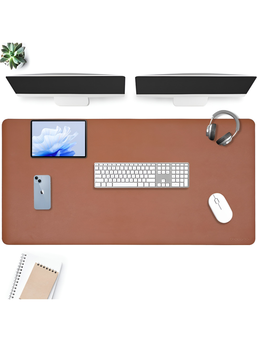 LTETTES dual mats Brown Synthetic Leather Set Of 1 Water Resistant Desk Organiser 47.2 x 23.6 inch