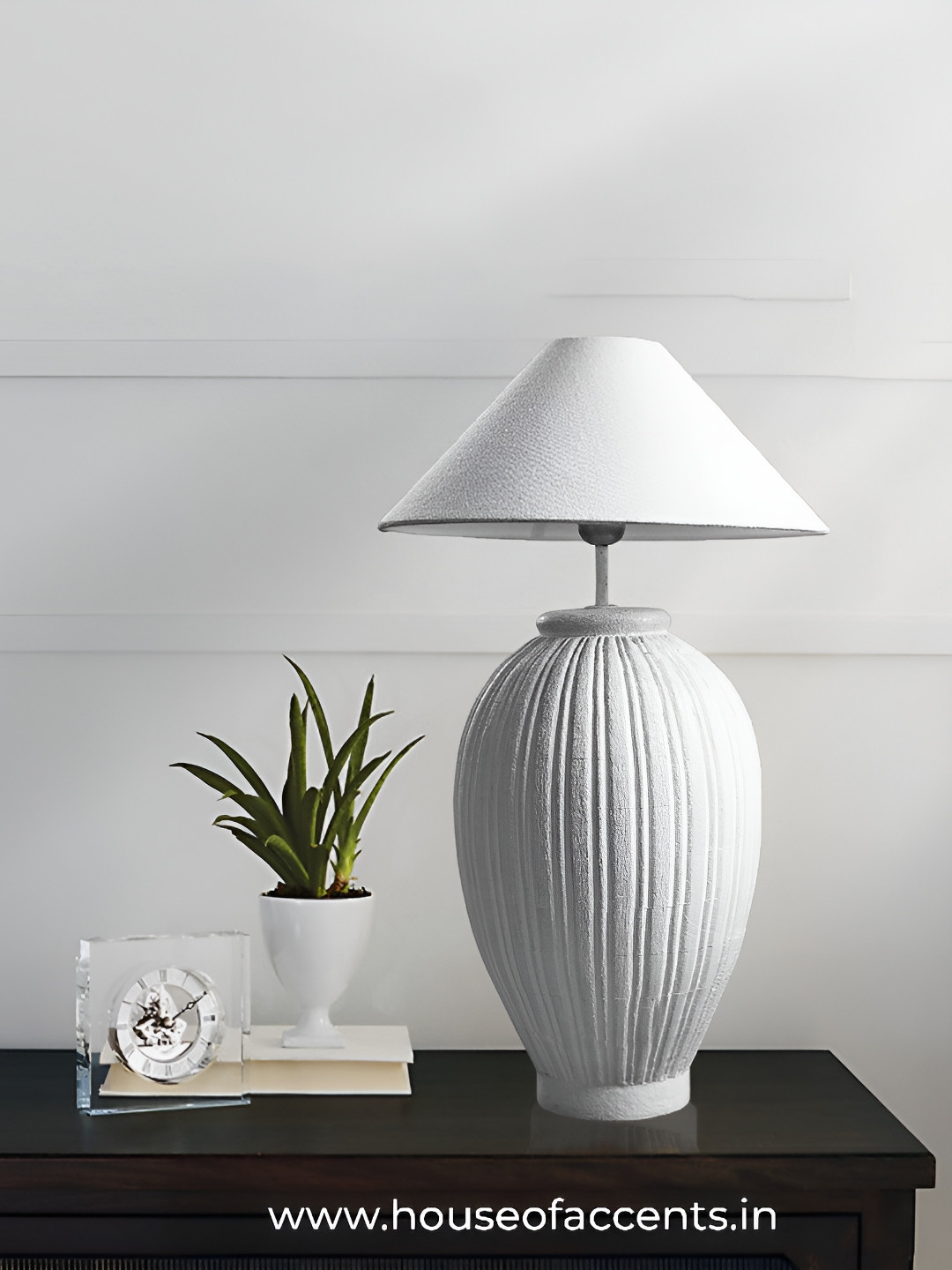 House Of Accents White Textured Wood Triangle Table Lamp