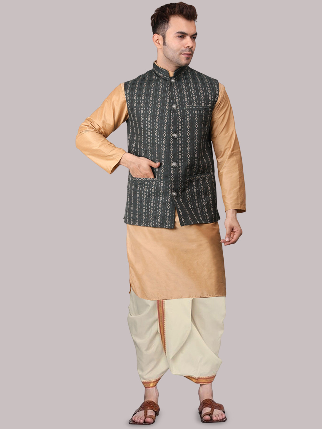 ADARNIYA Men Ethnic Motifs Embroidered Regular Kurta with Dhoti Pants