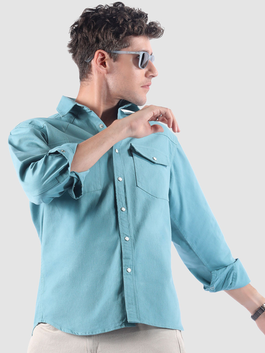Beyoung Men V-Shaped Front Yoke Casual Shirt