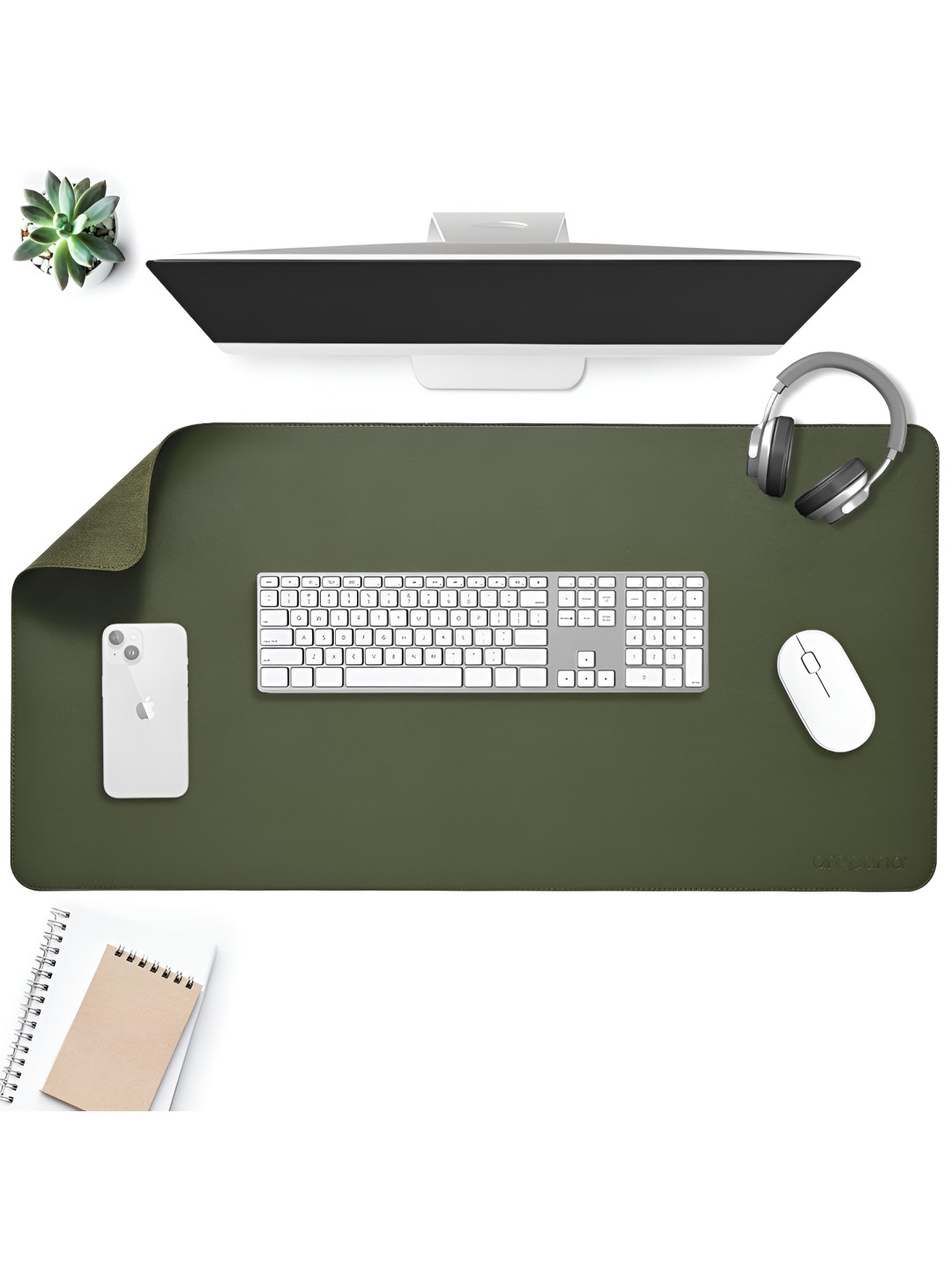 LTETTES anti slip Green Synthetic Leather Set Of 1 Water Resistant Desk Organiser 35.4 x 17.7 inch