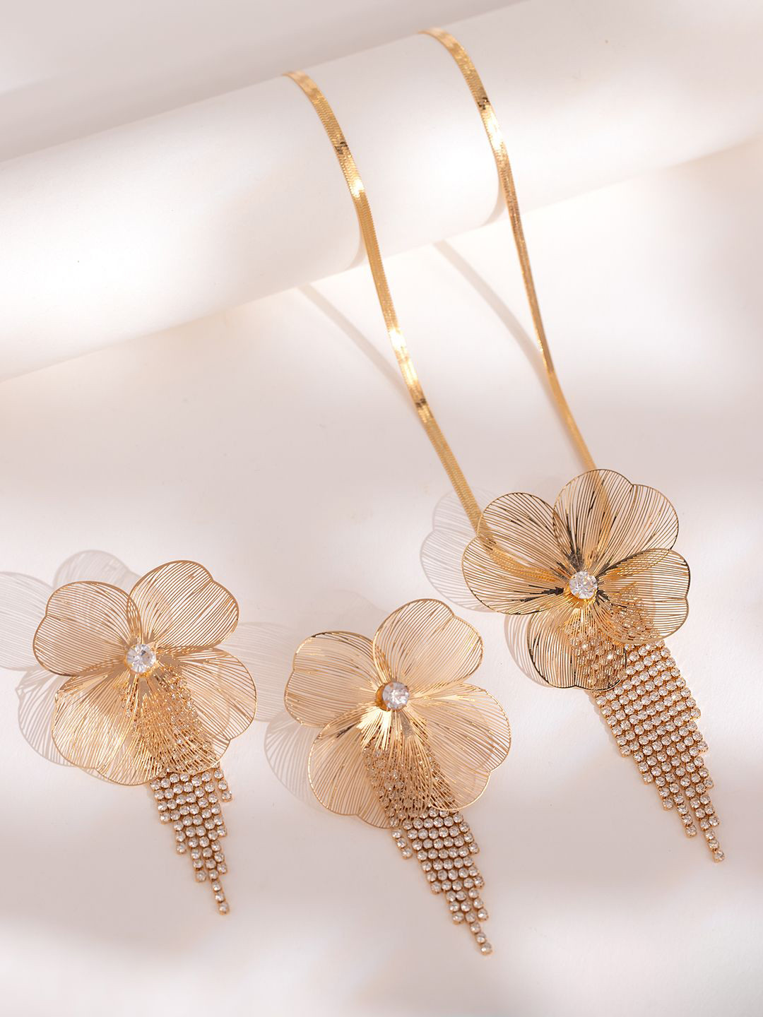 Voylla Blume Golden Bloom Cascade Statement Pendant Set