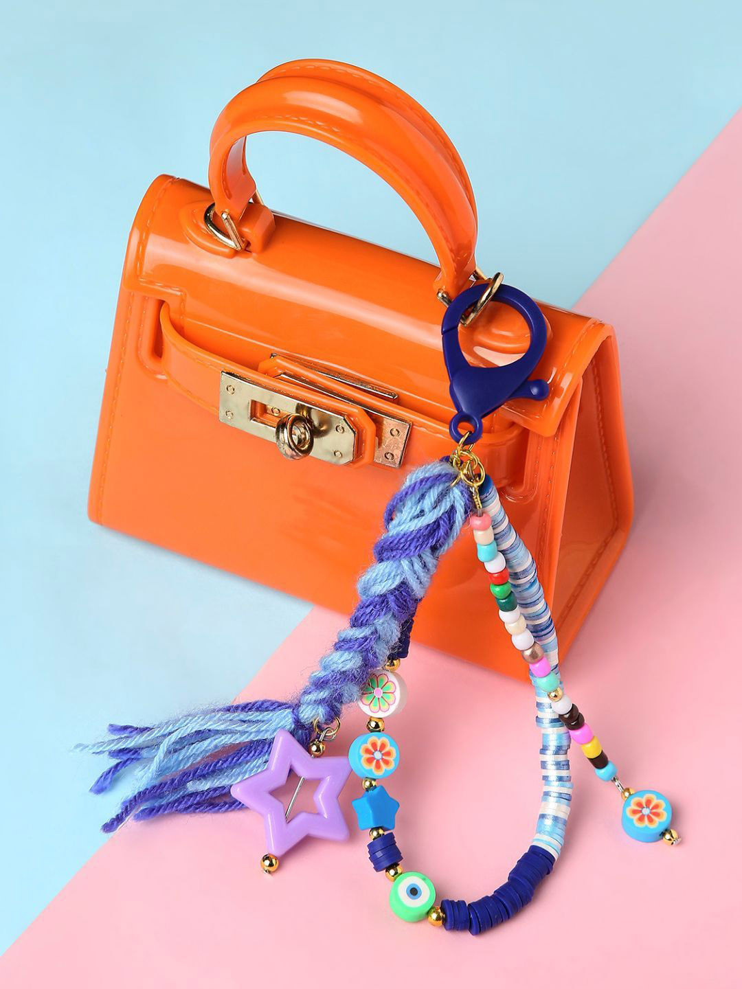 Arendelle Fimo Bead & Star Clip On Bag Charm Key Chain