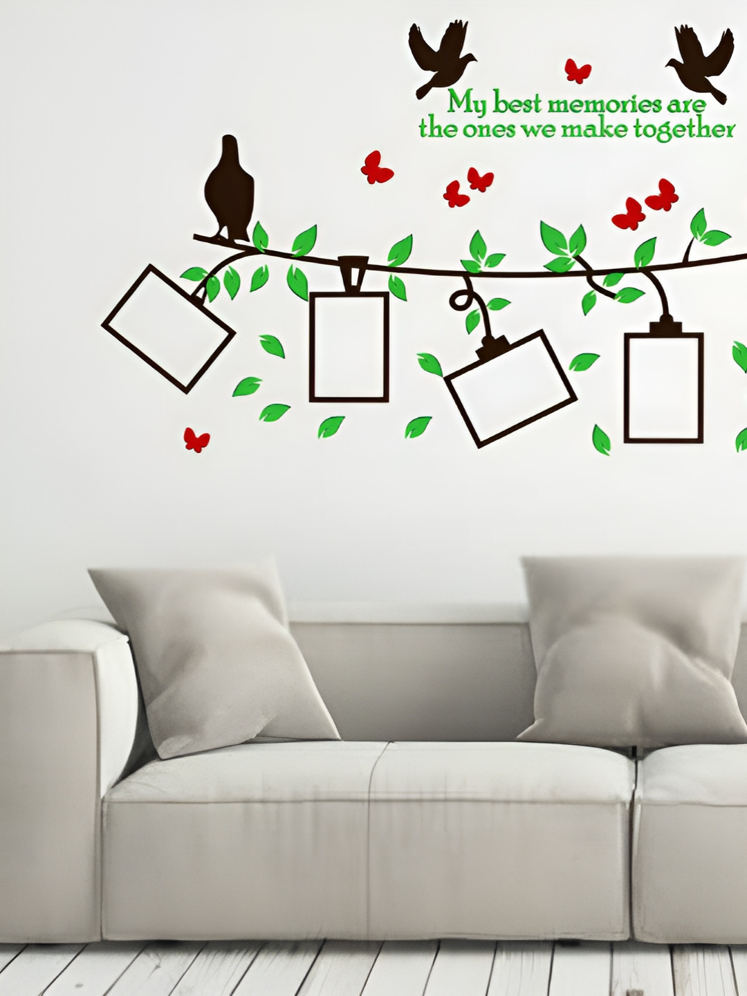 LANSTICK Green & Black Tree With Frame & Memories Self Adhesive Wall Sticker