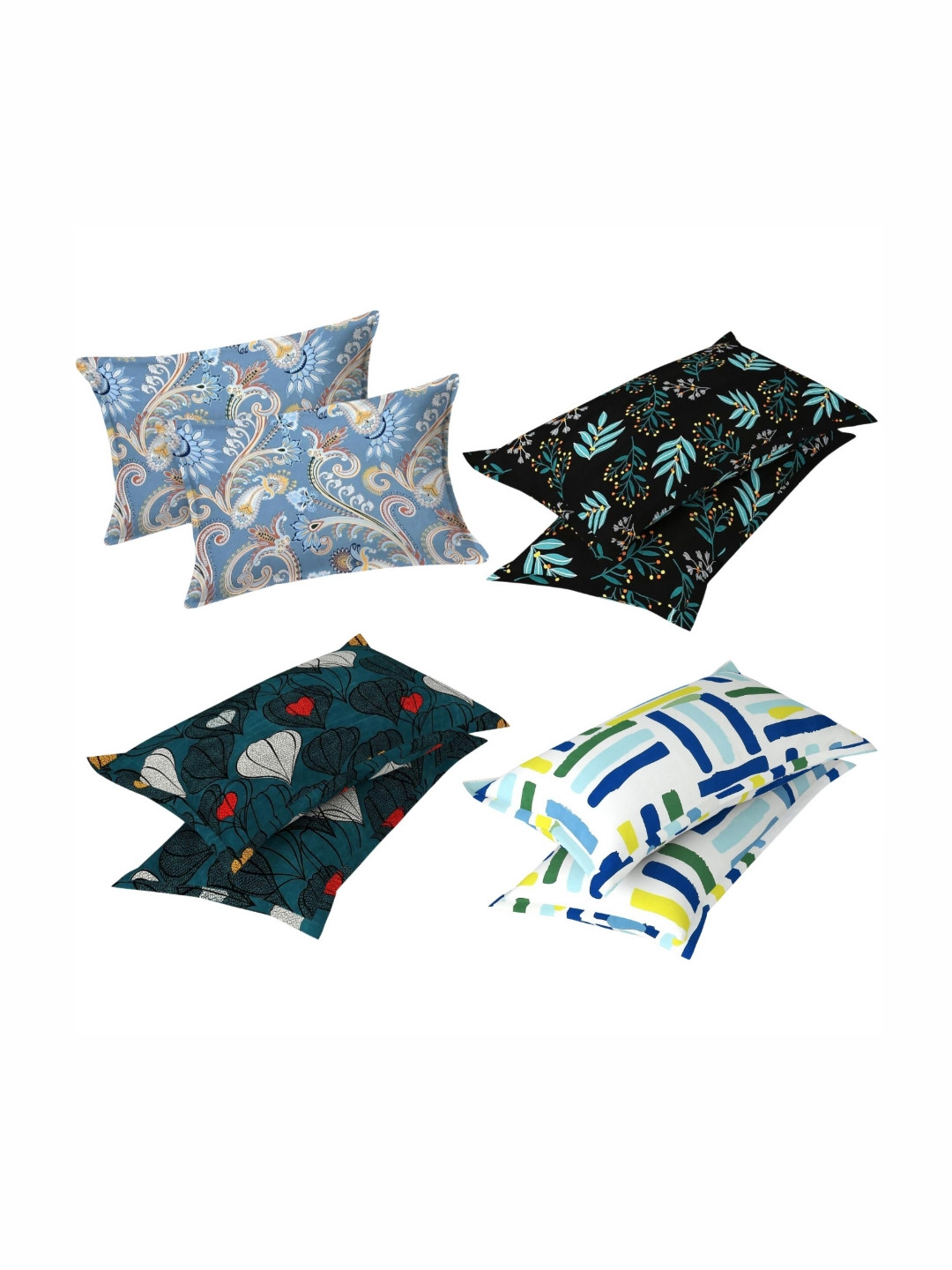 PRTREND Blue & White 6 and more Pieces Abstract Cotton Linen Rectangle Pillow Covers