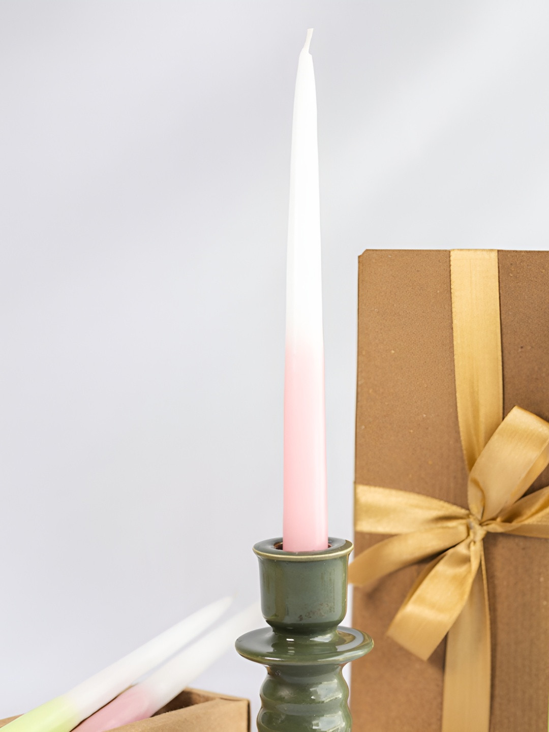 LIGHT JEWELS HAND DIPPED TAPER IN PASTEL 4Pcs Smokeless Solid Pillar Candles