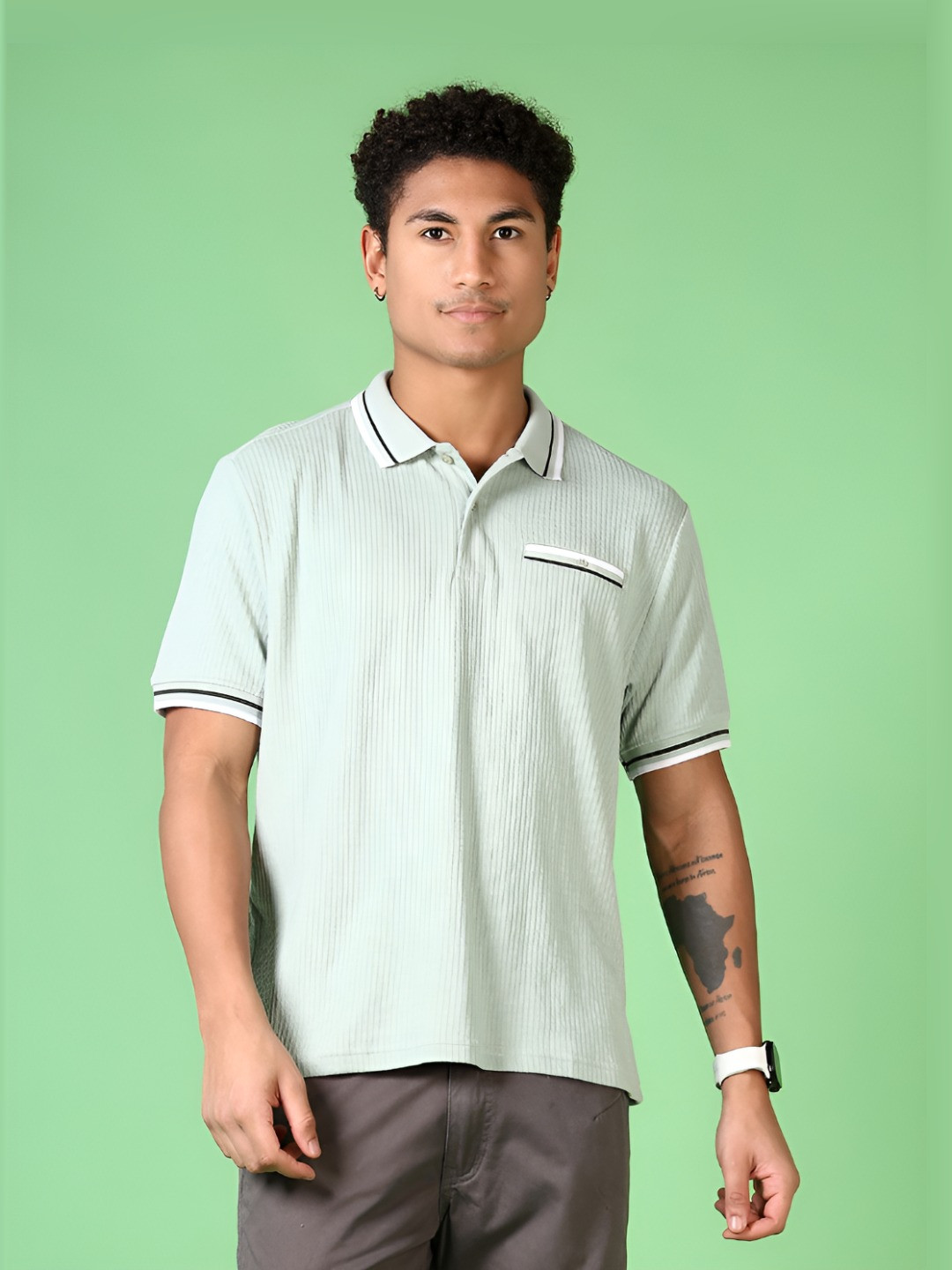 LIMEROAD Waffle Knit Polo Collar Cotton T-Shirt