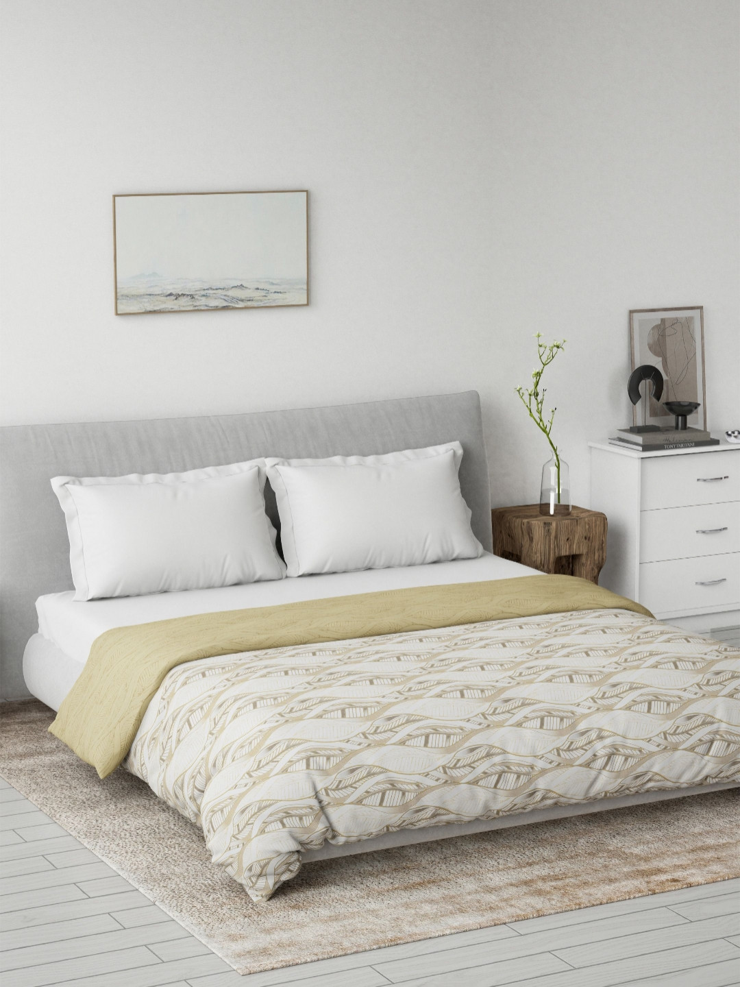 Ddecor Beige Cotton Leaves 80 GSM Summer Reversible Double Dohar