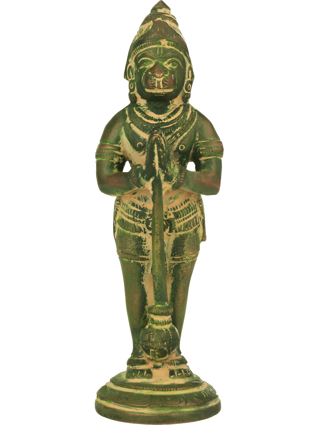 Exotic India Horse Cart Green Brass Metallic Prayer Room Hand Made Small Showpiece - 5.2 Inches