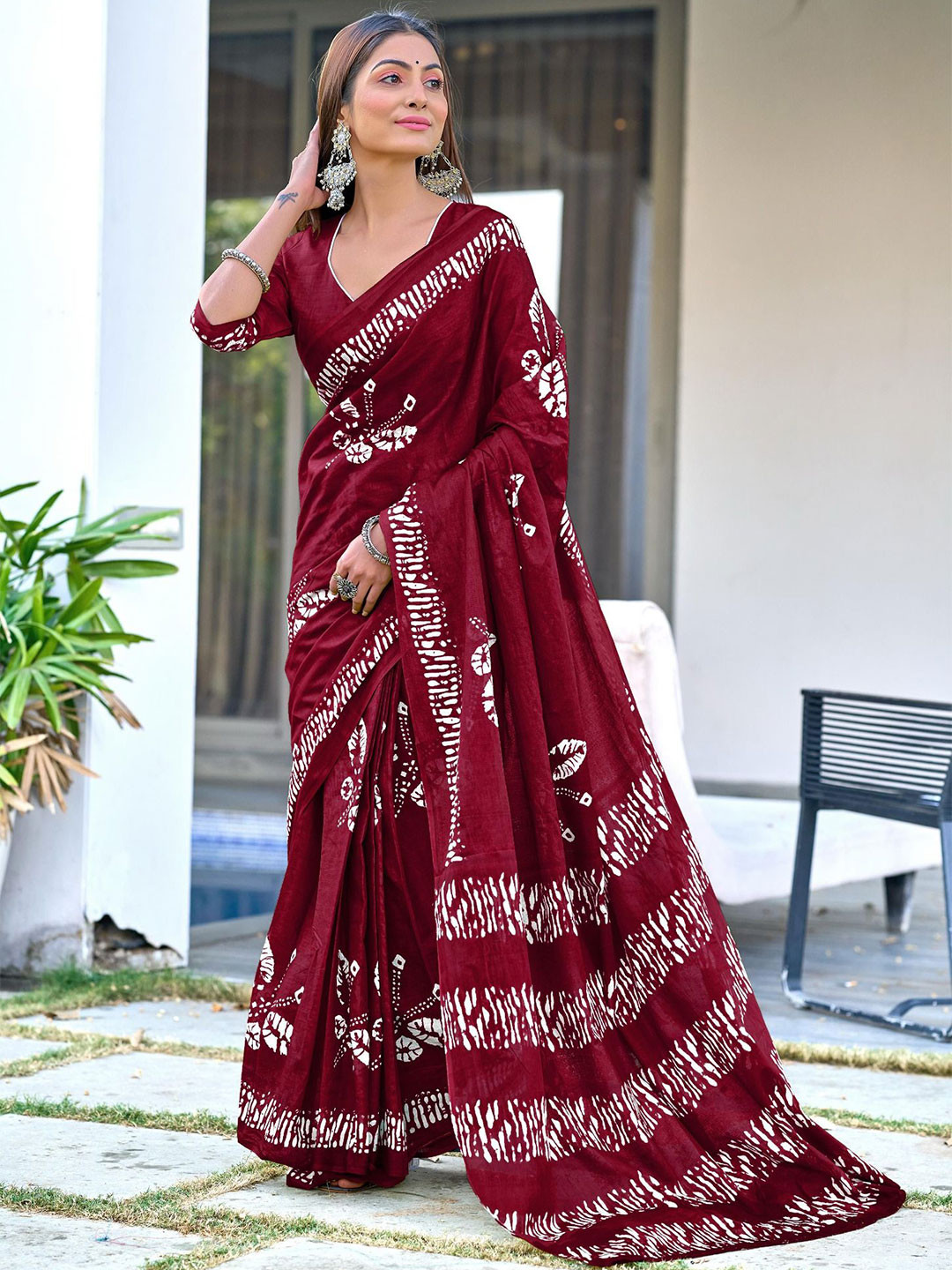 LeeliPeeri Designer Floral Block Printed Mulmul Cotton 1-Minute Saree