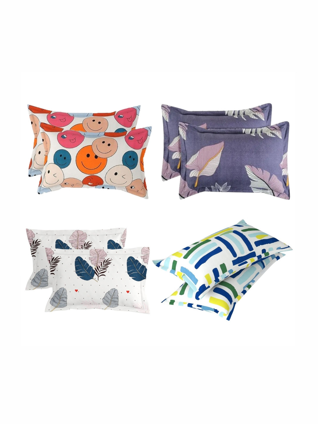PRTREND White & Blue 6 and more Pieces Abstract Cotton Linen Rectangle Pillow Covers