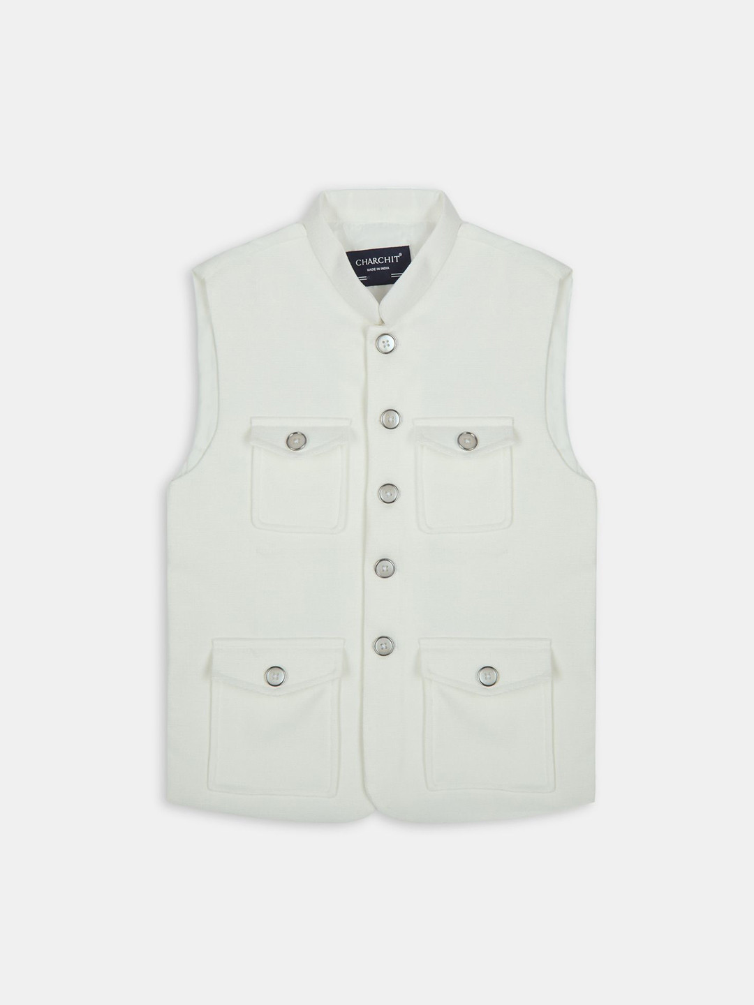 CHARCHIT Boys White Plain Partywear Nehru Jacket