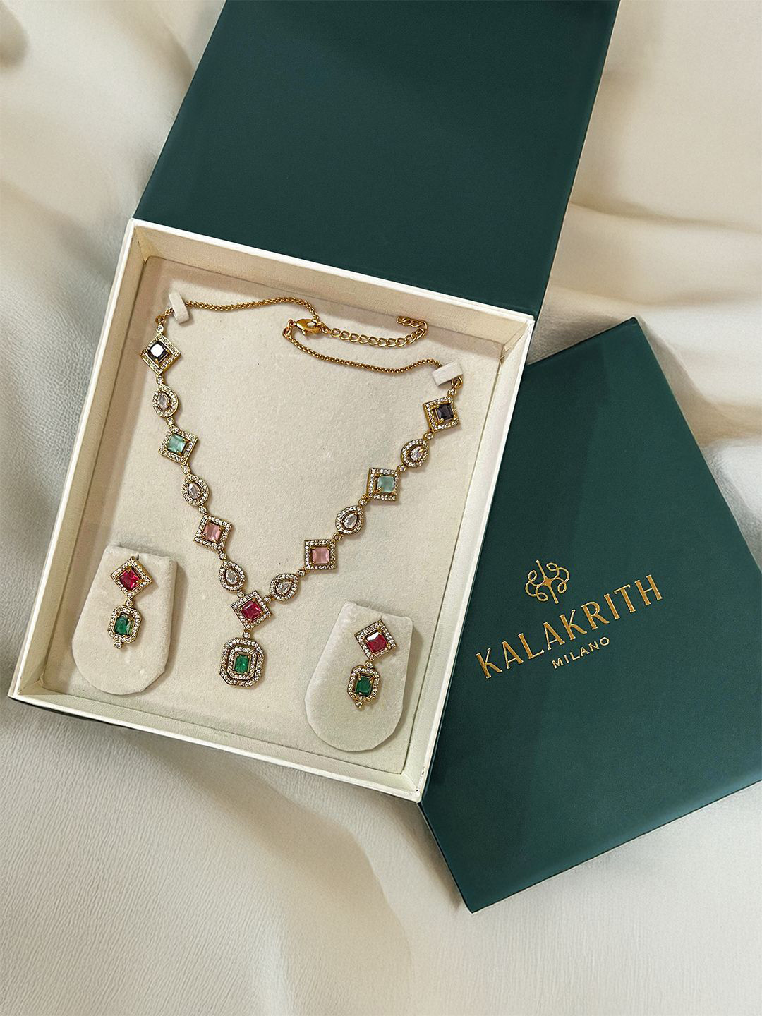 Kalakrith Milano Zircon-Stone Studded Juliet Multi-Stone Jewellery Set