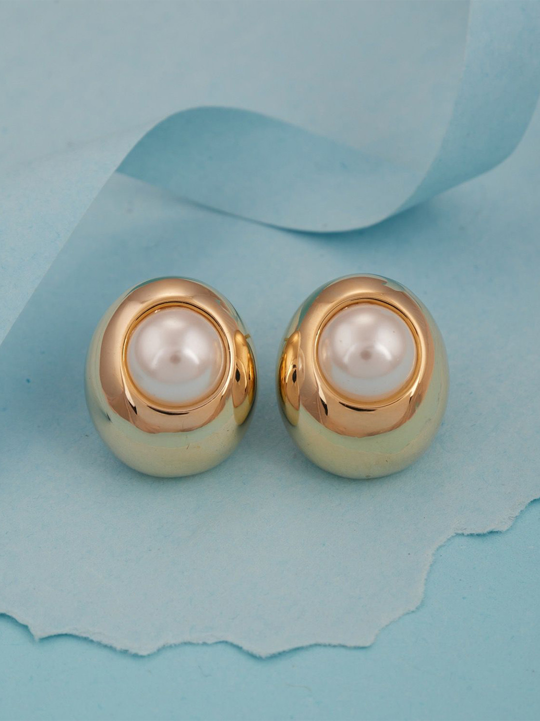 GC Jewelery Gold Plated Artificial Beads Teardrop Shaped Studs