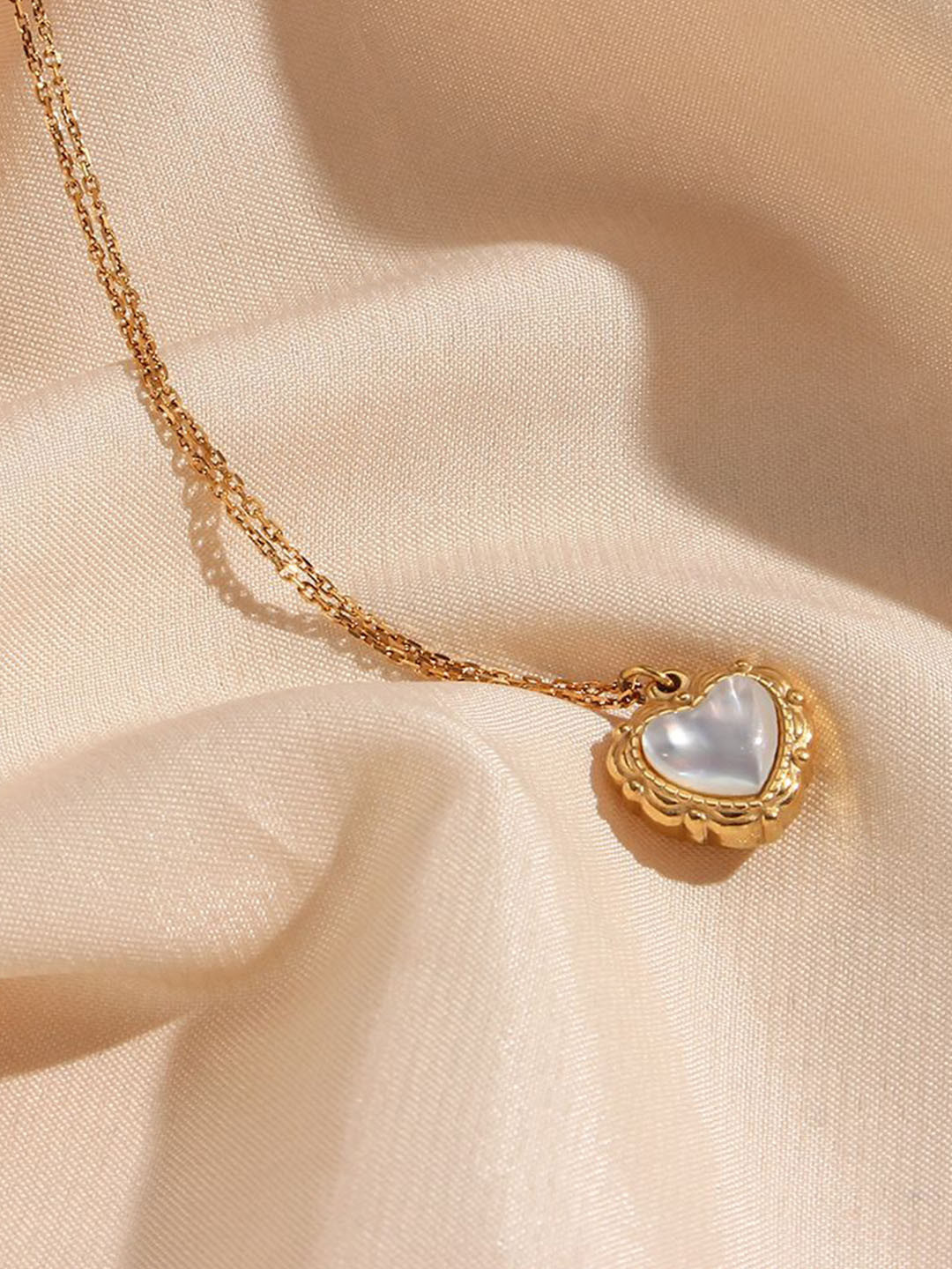 SZN Gold-Plated Pearl Beaded Heart-Charm Pendant With Chain