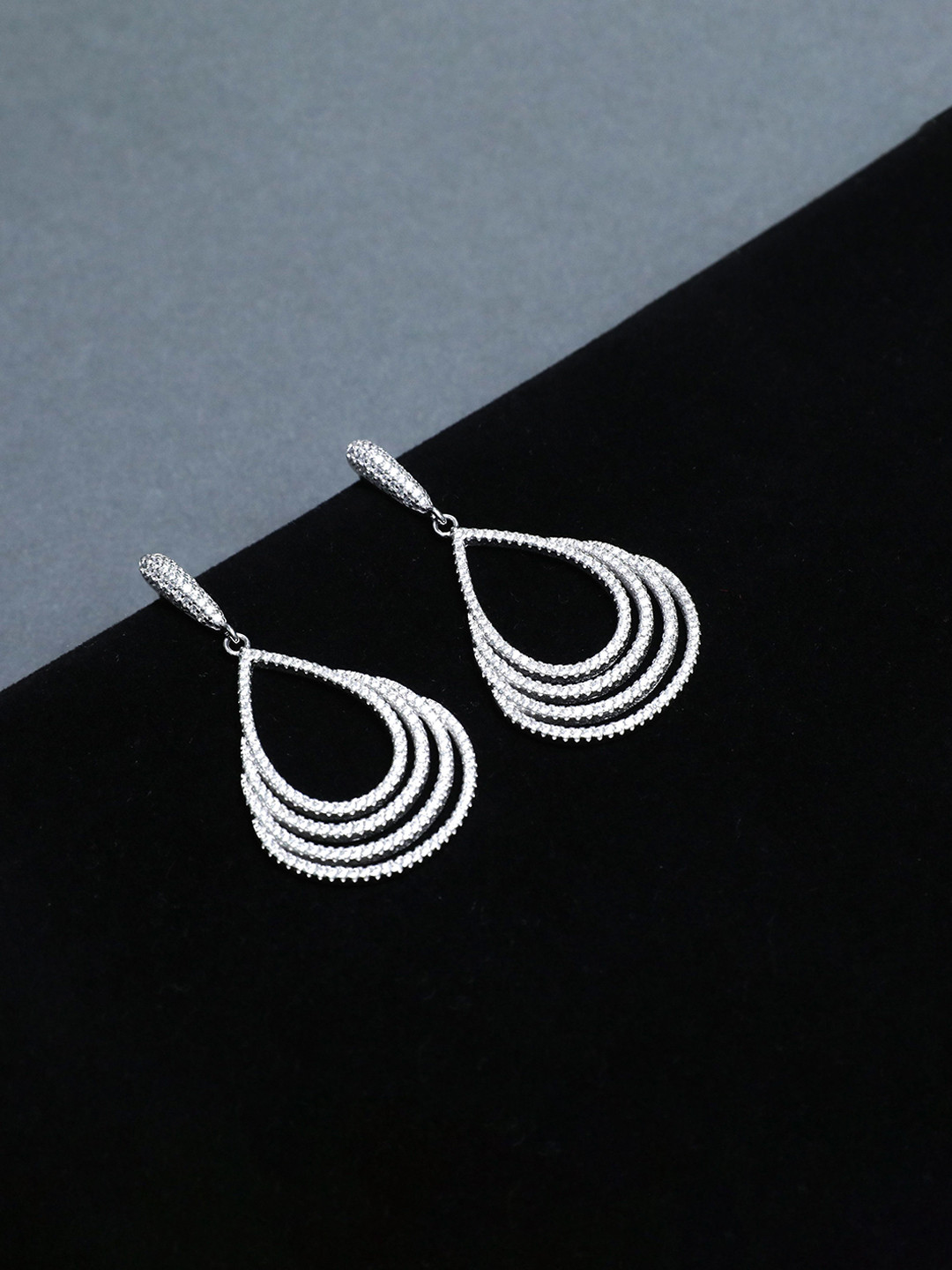 Twenty One Jewels 925 Sterling Silver Rhodium-Plated Zircon Contemporary Drop Earrings