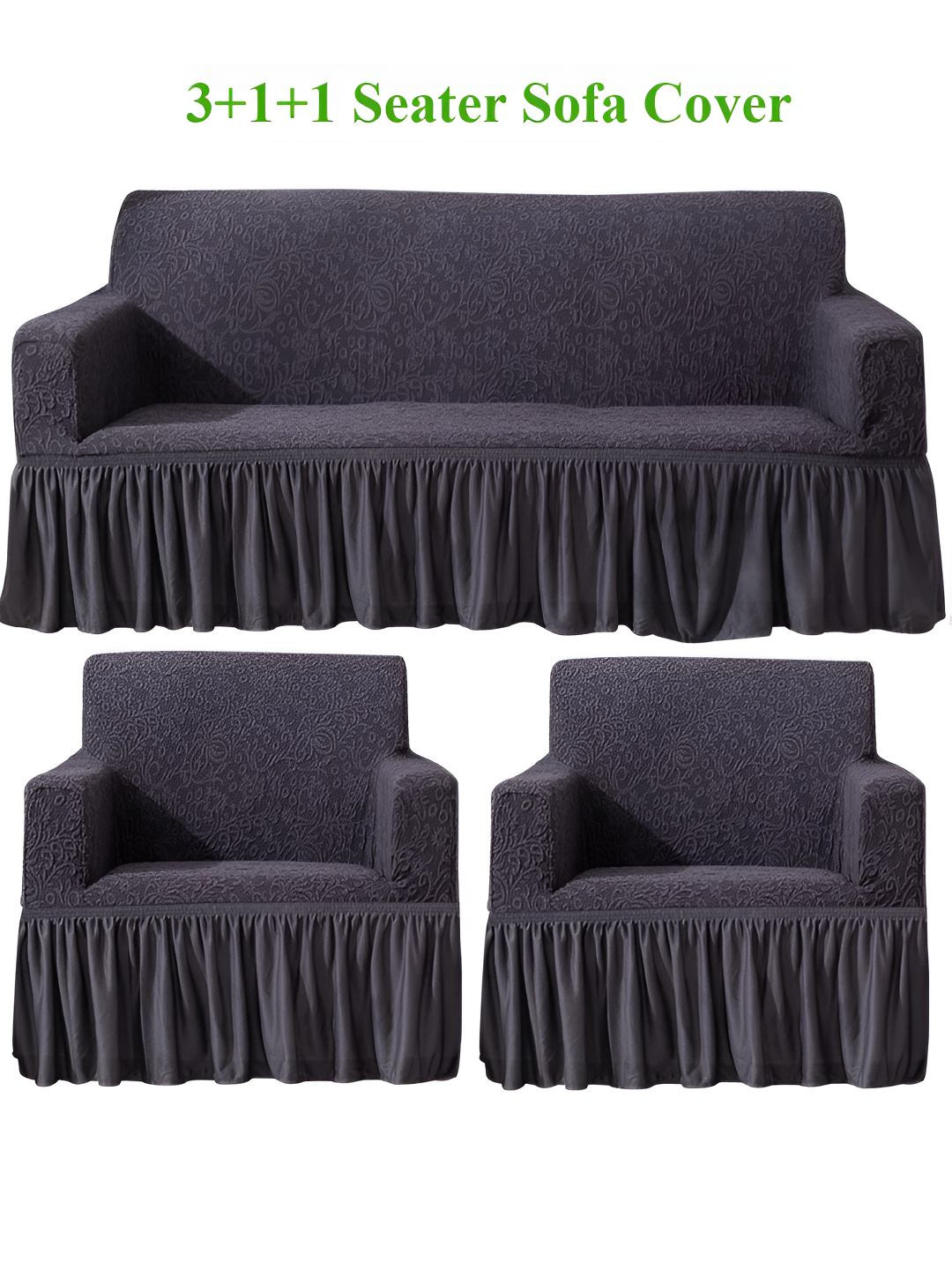 HOKIPO Abbey Grey Solid 5 Seater Fully Covered Stretchable Sofa Cover