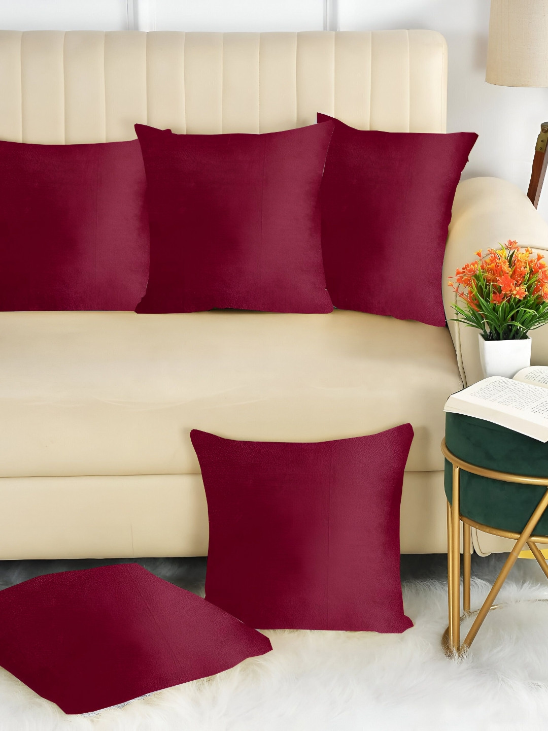 IVAZA Purple Velvet Reversible 5 Piece Square Cushion Covers - 23.6 x 23.6 Inches