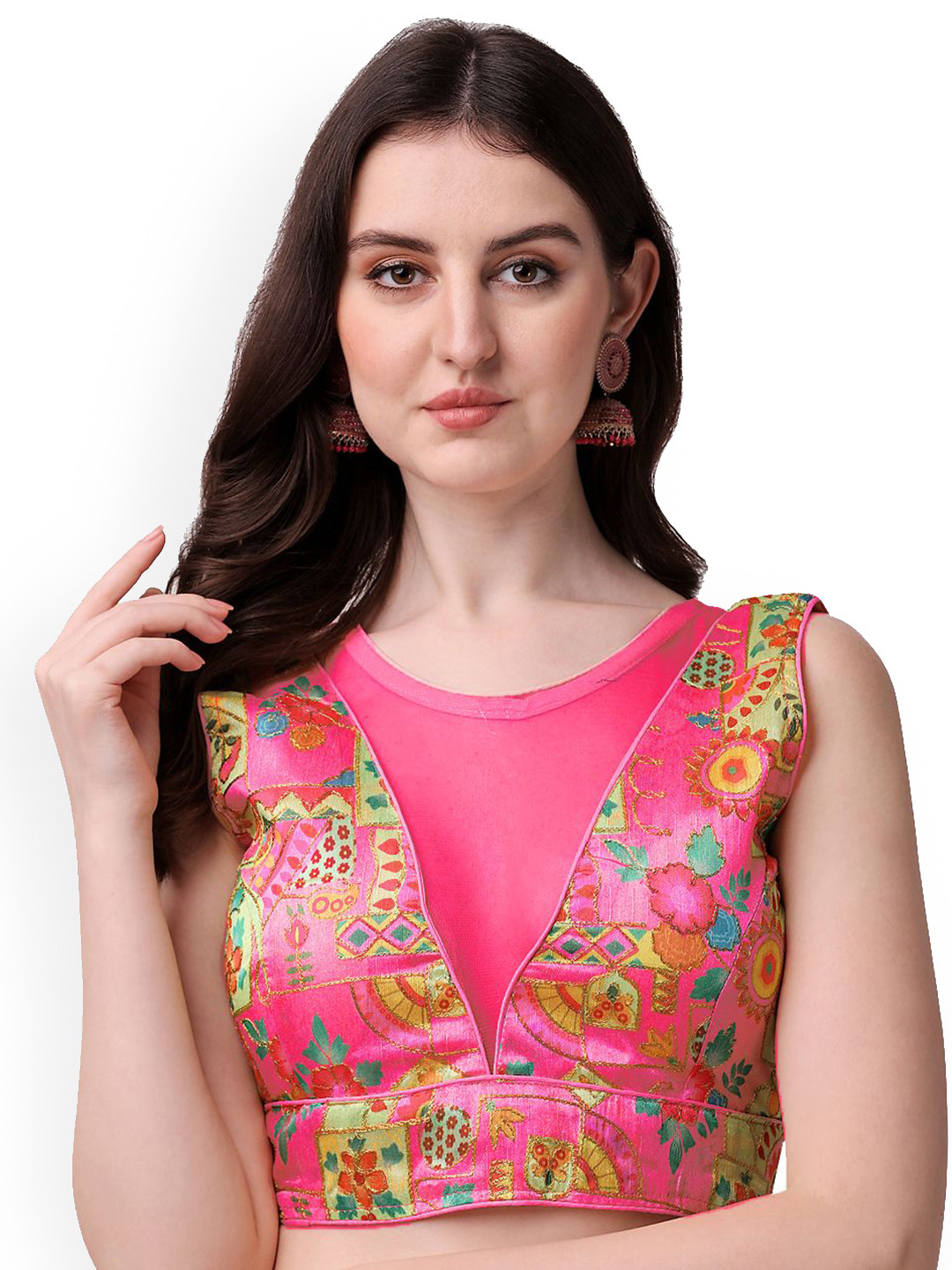 HERE&NOW Phanotm Silk Floral Sleeveless Saree Blouse