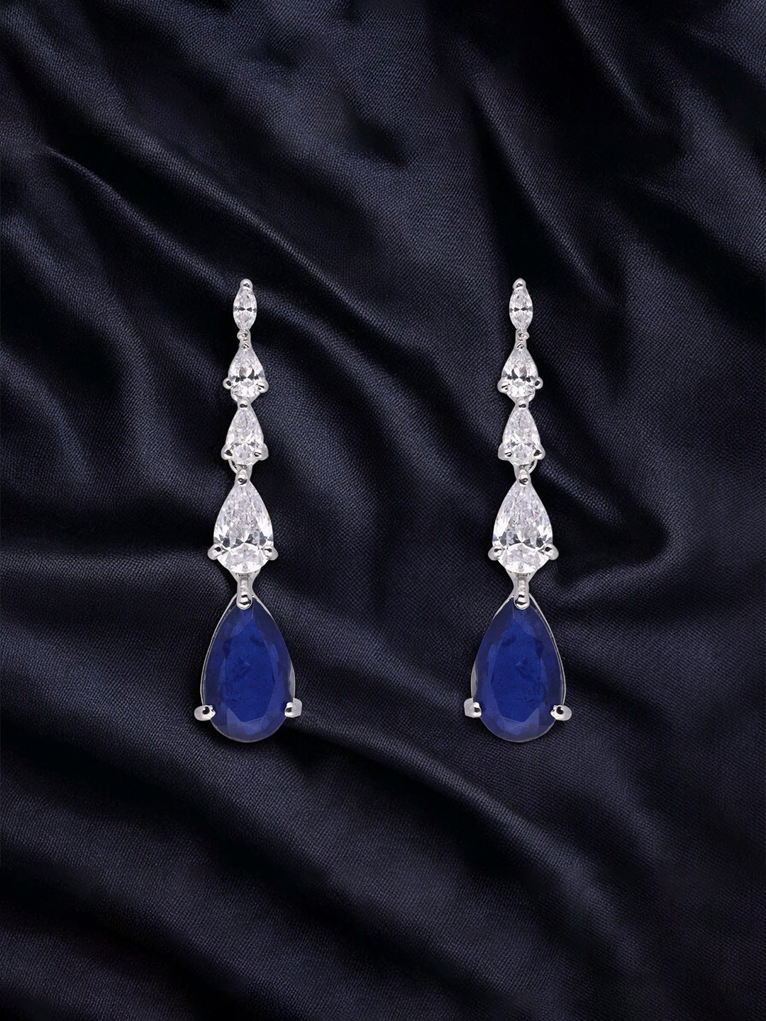 Crash.Club By CKC Silver-Plated Contemporary shaped Cubic Zirconia Drop Earrings