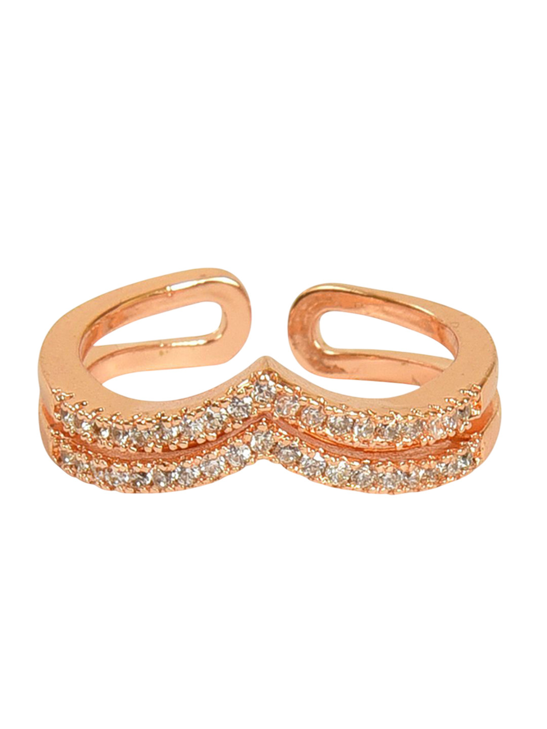 Nilu's Collection Rose Gold Plated American Diamond -Studded Adjustable Finger Ring