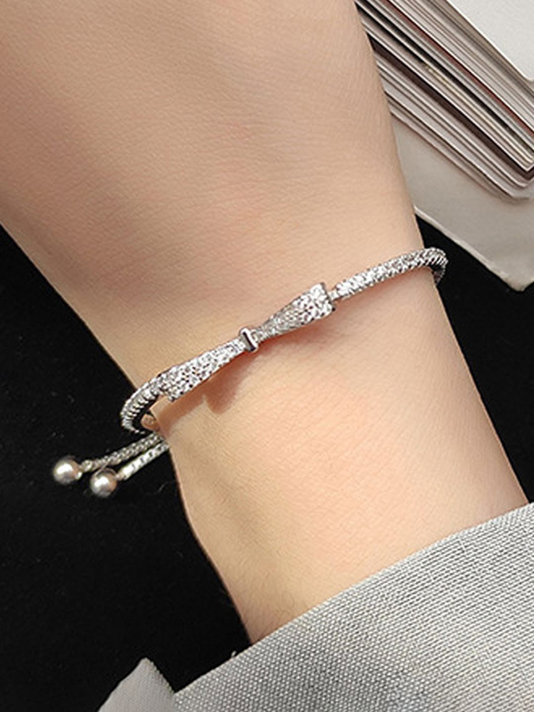 Designs & You Silver-Plated American Diamond Wraparound Bracelet