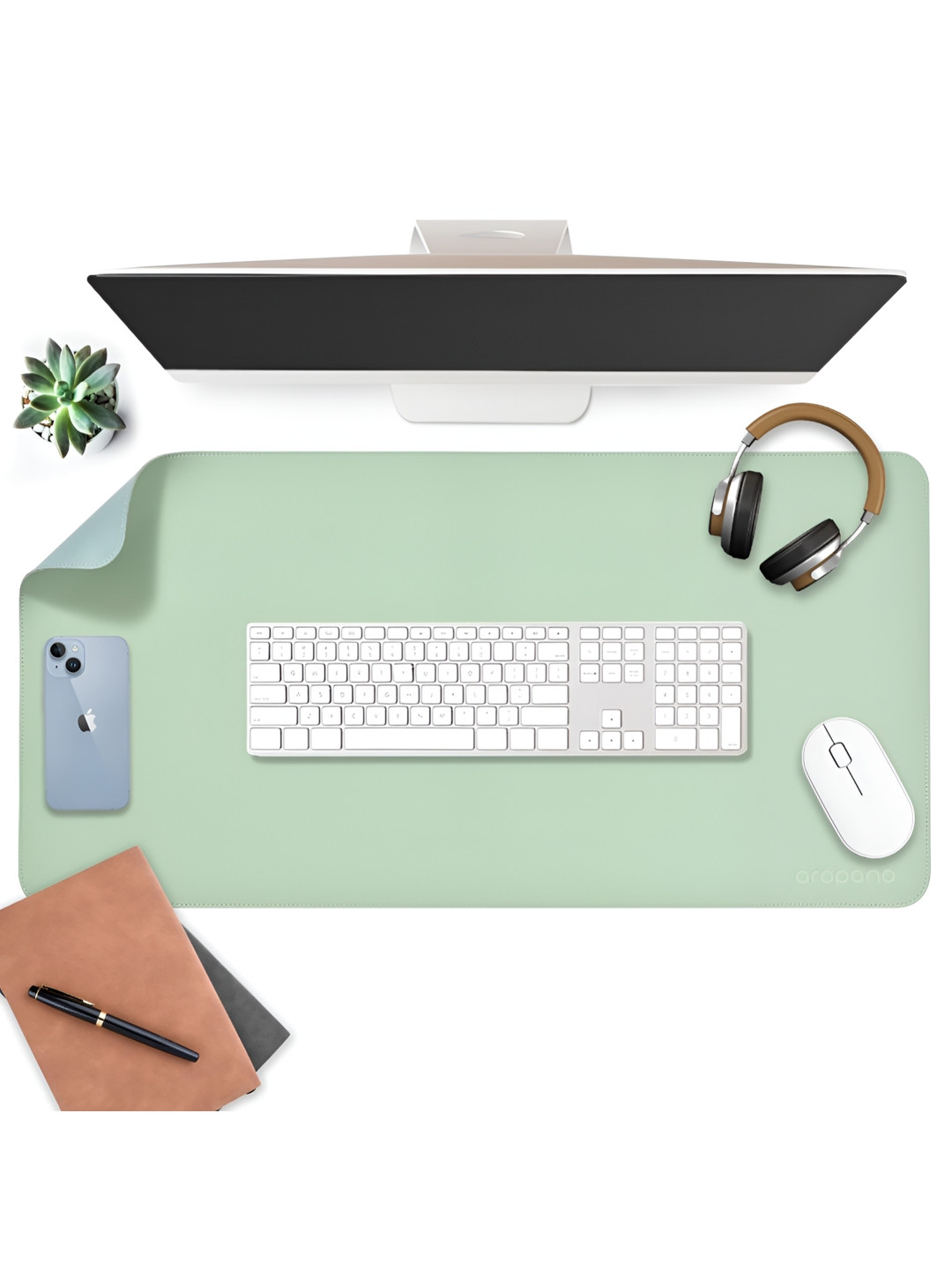 LTETTES dual mats Green Synthetic Leather Set Of 1 Water Resistant Desk Organiser 31.5 x 15.7 inch