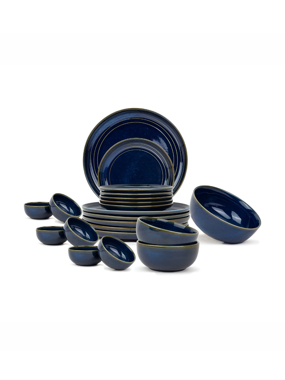 SHAY Self Reactive Collection Blue Solid Ceramic Easy to Clean 21 Piece Dinner Set