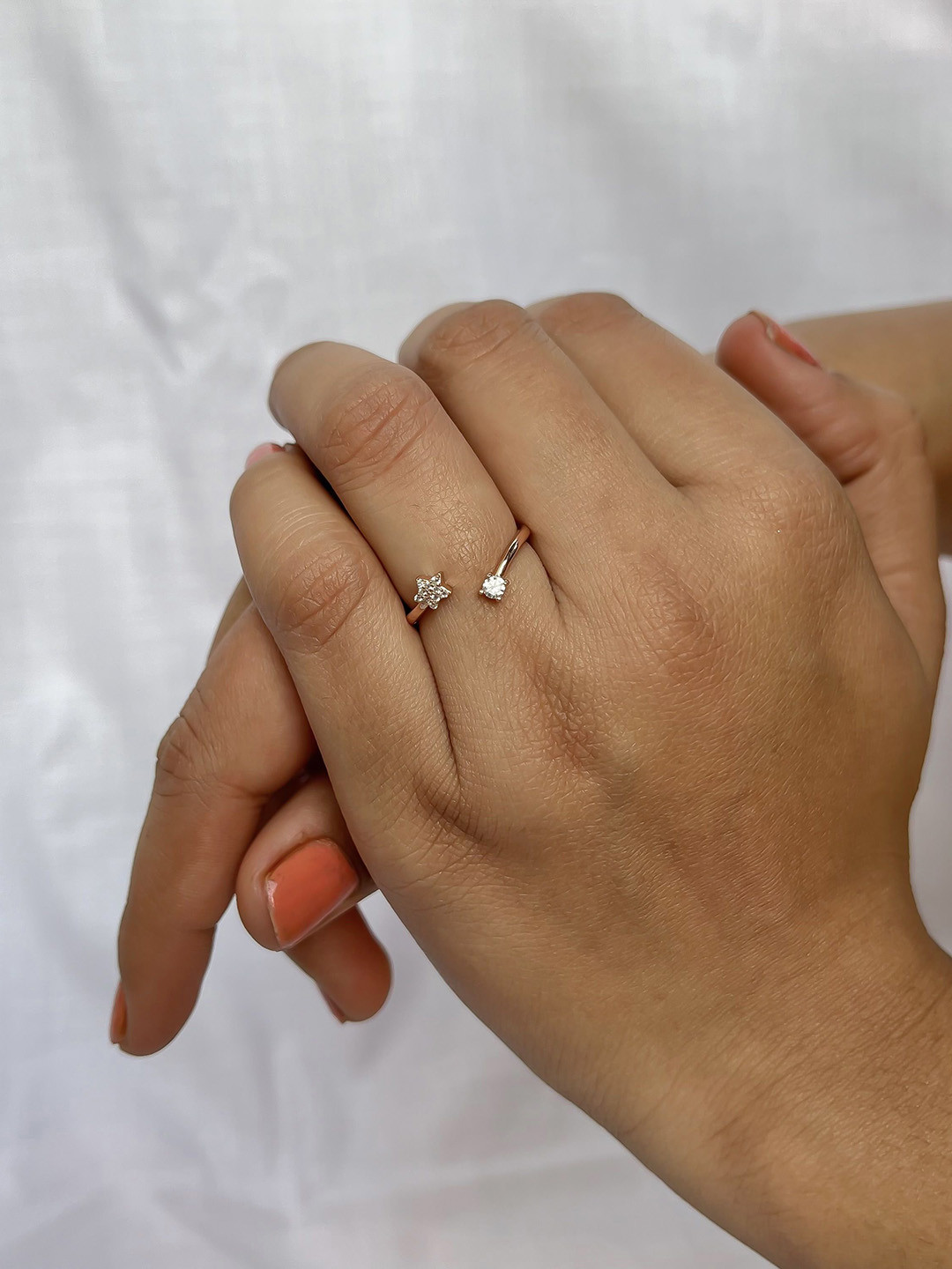 Satlaa Silver Adjustable Ring In Rose Gold Finish With Zirconia 925 Stamp